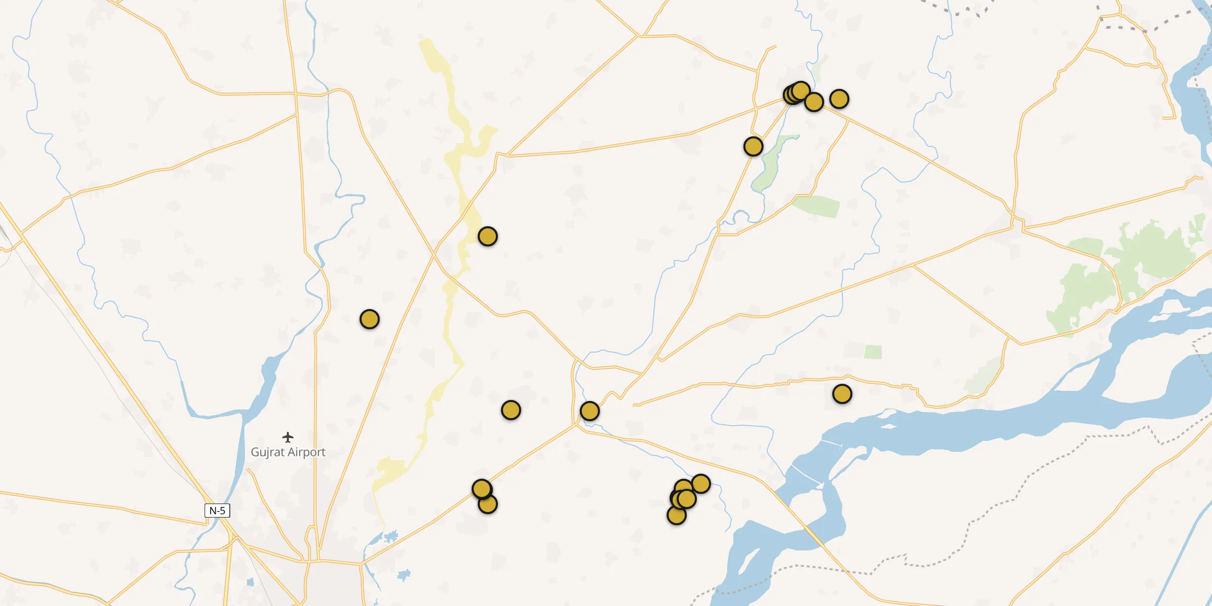 Plan des mosquées à Jalalpur Jattan : cliquez sur un point pour voir la fiche