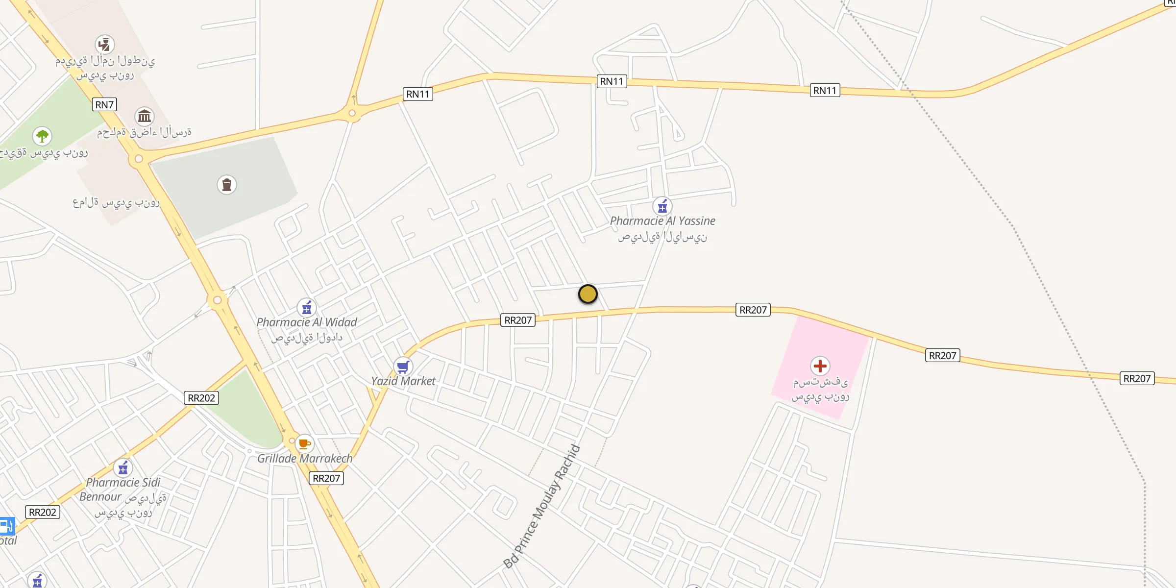 Plan des mosquées à Sidi Bennour : cliquez sur un point pour voir la fiche