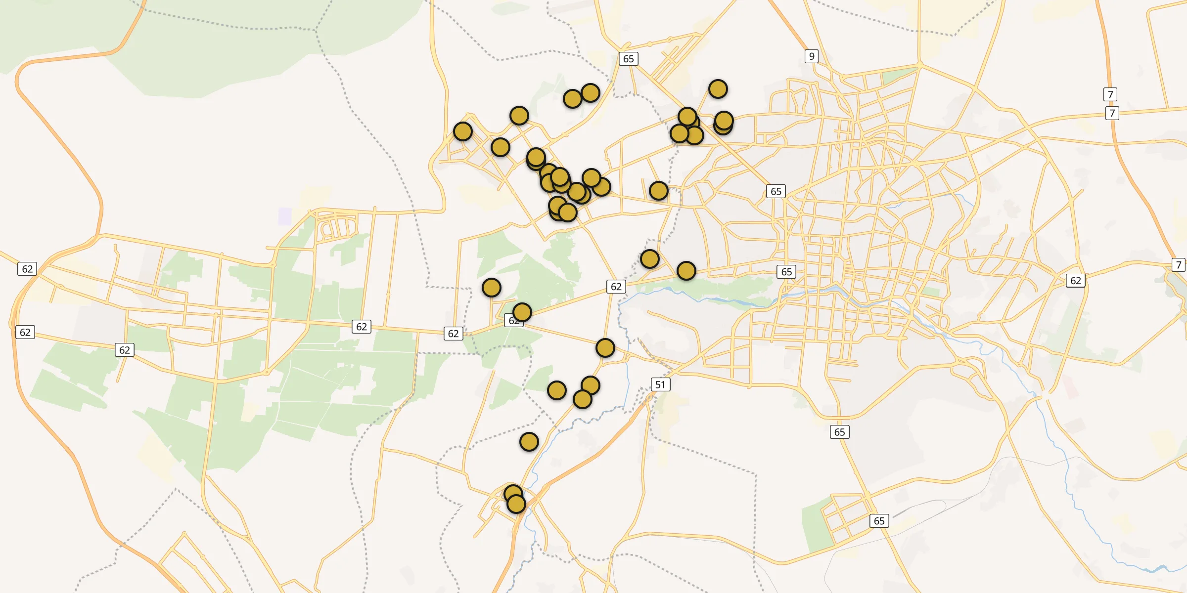 Plan des mosquées à Khomeynishahr : cliquez sur un point pour voir la fiche
