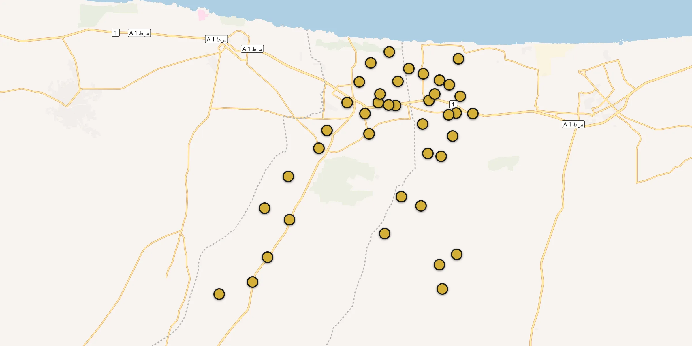 Plan des mosquées à Şurmān : cliquez sur un point pour voir la fiche