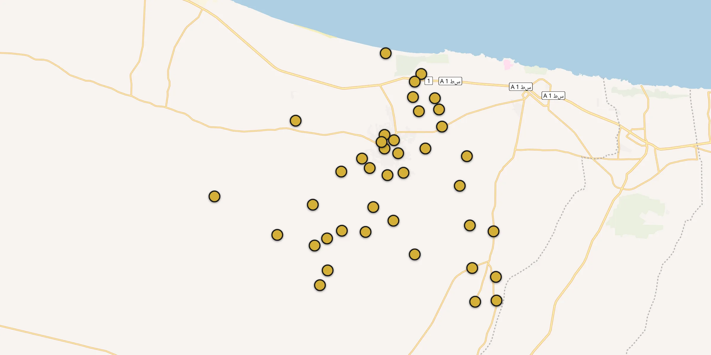 Plan des mosquées à Al Ajaylat : cliquez sur un point pour voir la fiche