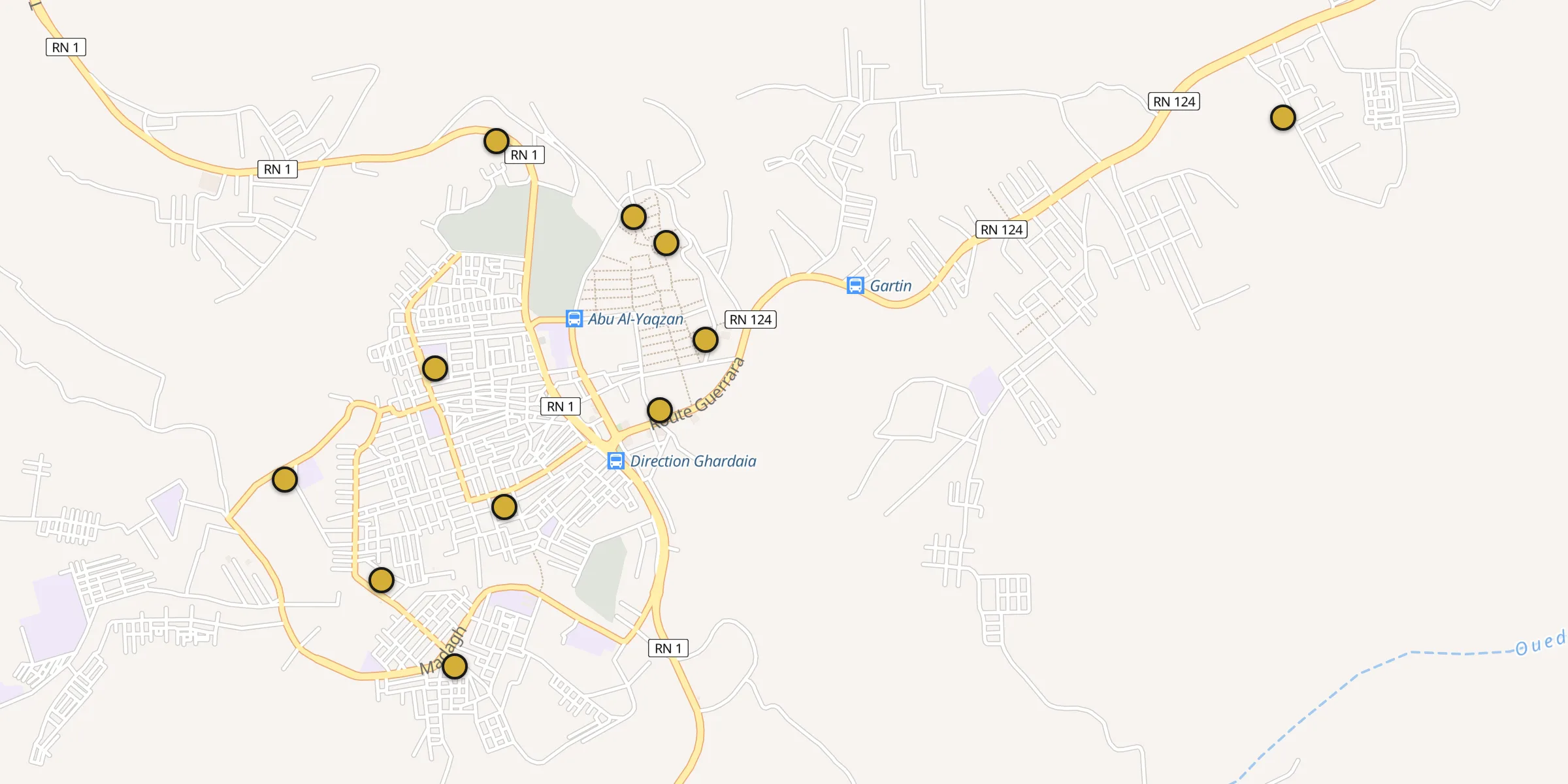 Plan des mosquées à Berriane : cliquez sur un point pour voir la fiche