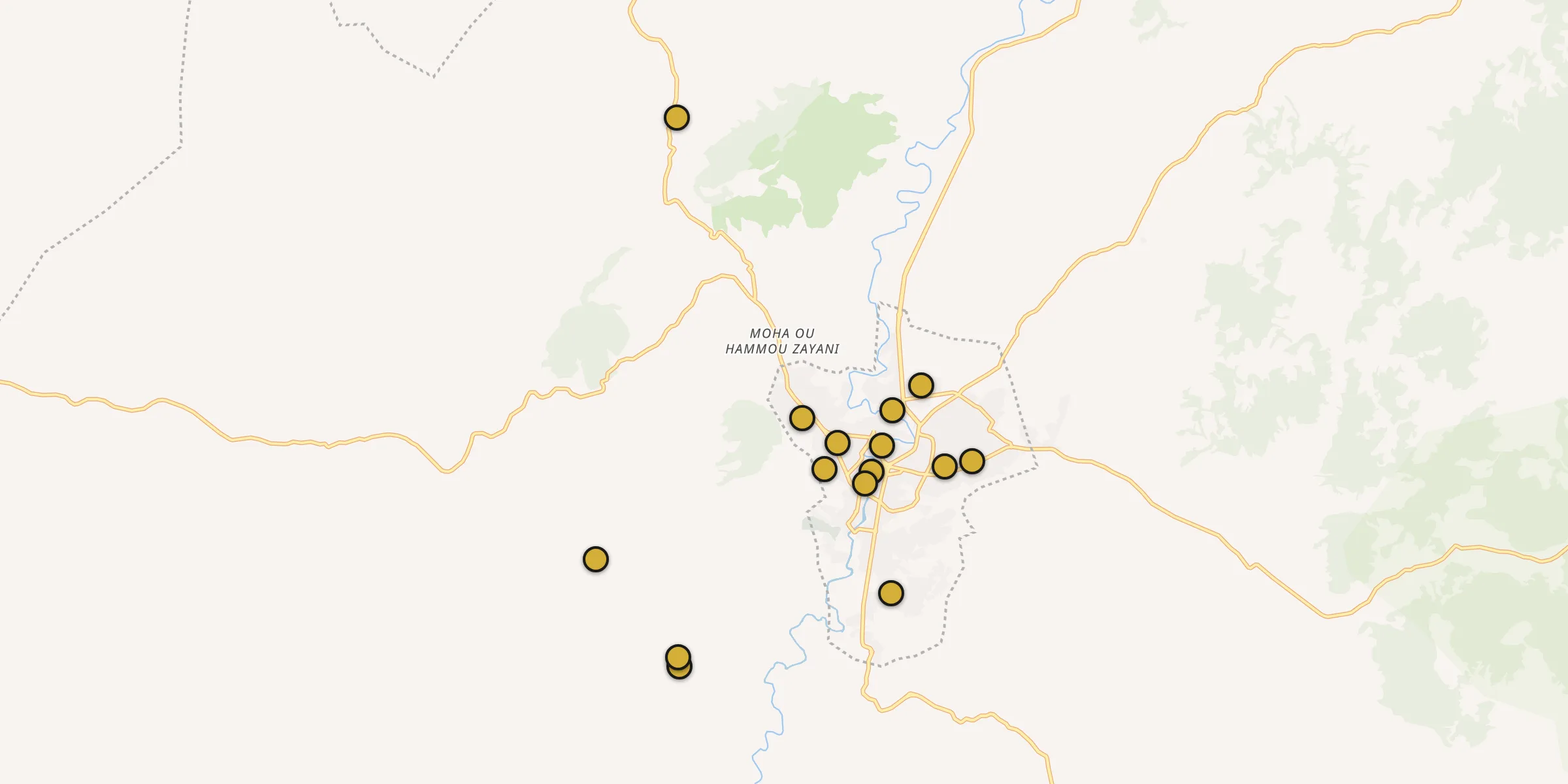 Plan des mosquées à Khénifra : cliquez sur un point pour voir la fiche