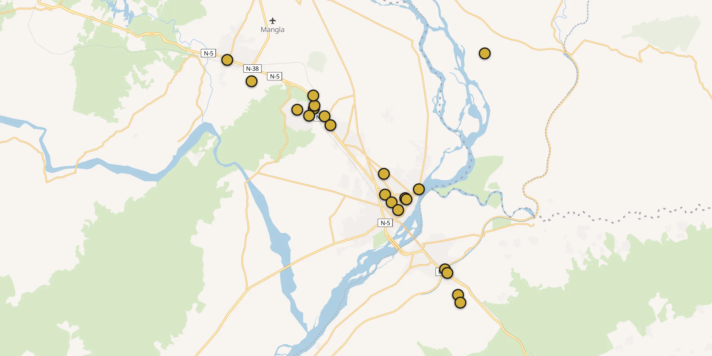 Plan des mosquées à Jhelum : cliquez sur un point pour voir la fiche
