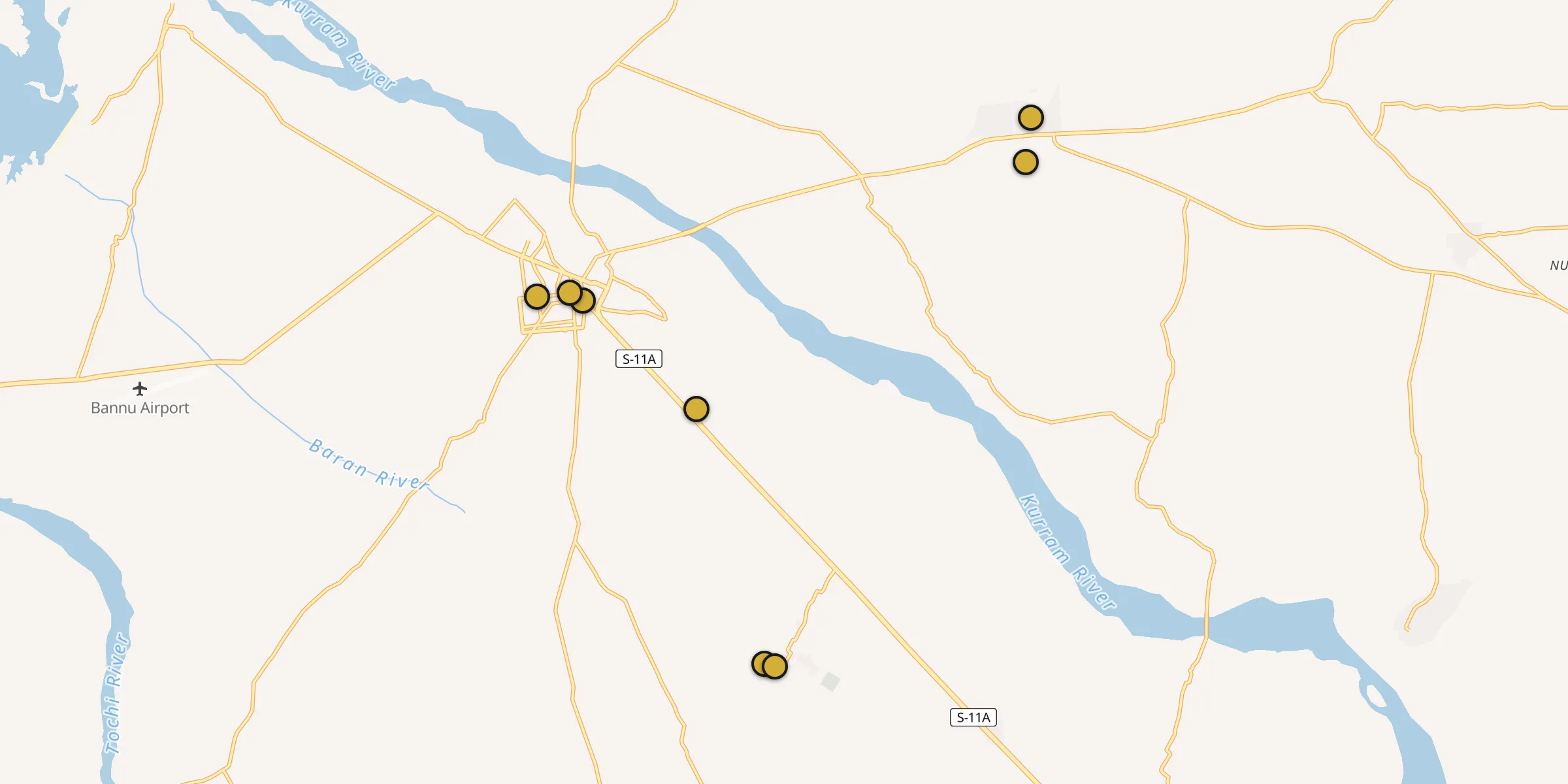 Plan des mosquées à Bannu : cliquez sur un point pour voir la fiche