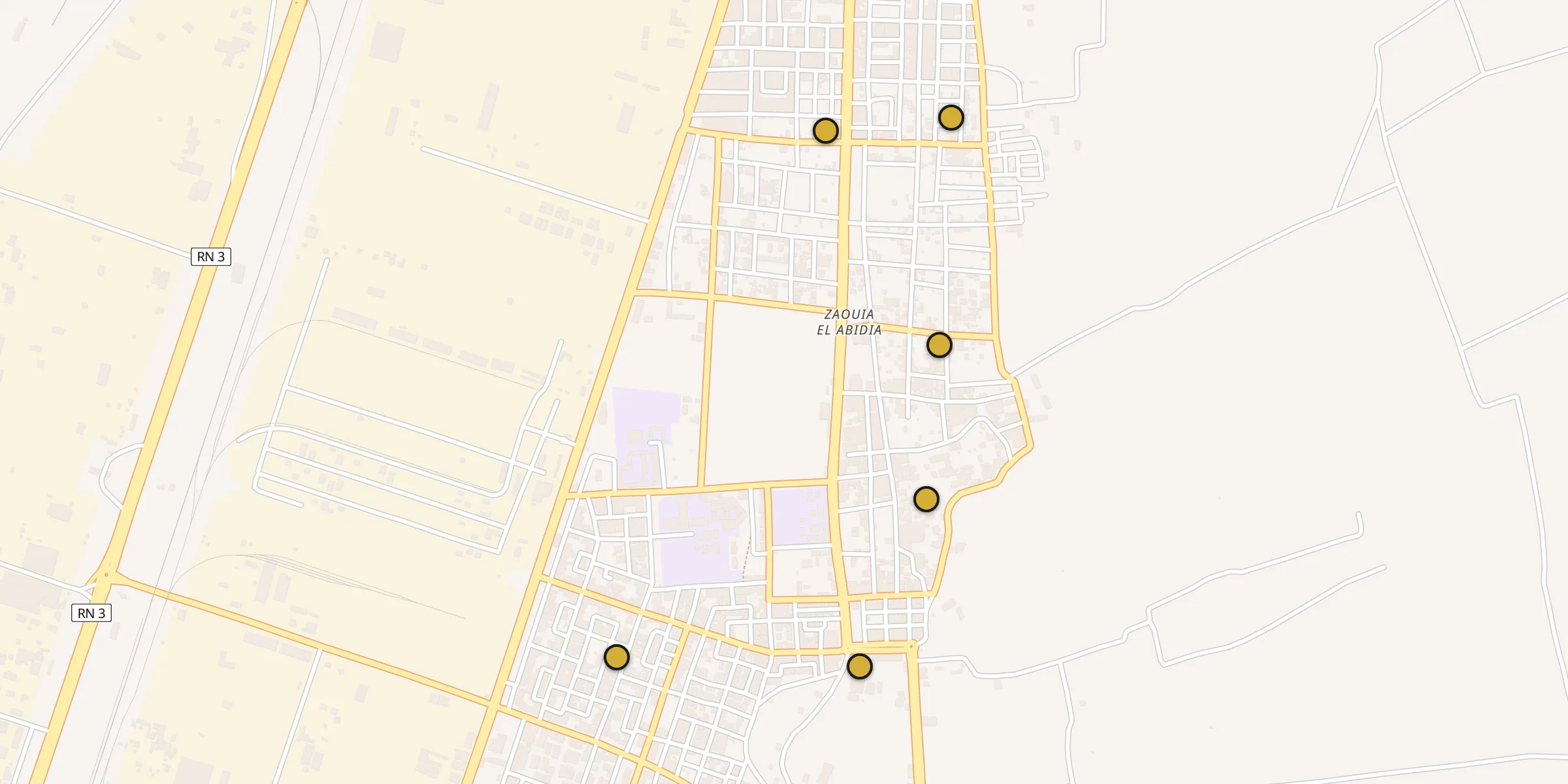 Plan des mosquées à Tebesbest : cliquez sur un point pour voir la fiche