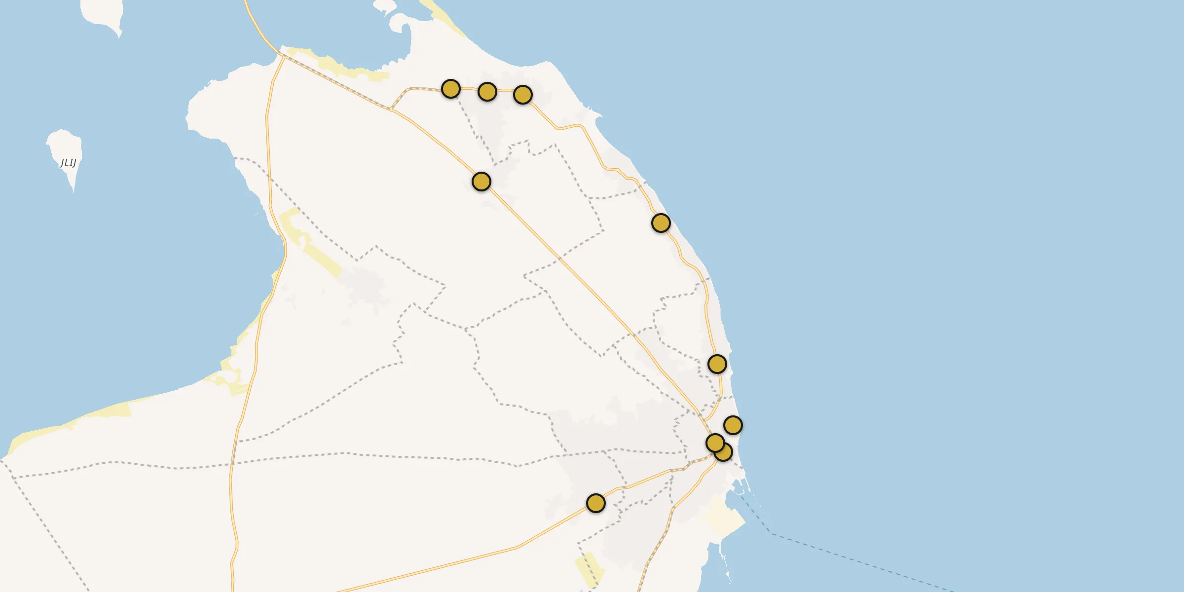 Plan des mosquées à Zarzis : cliquez sur un point pour voir la fiche