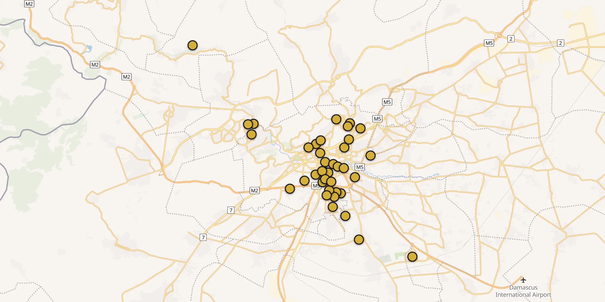 Carte des mosquées à Damas