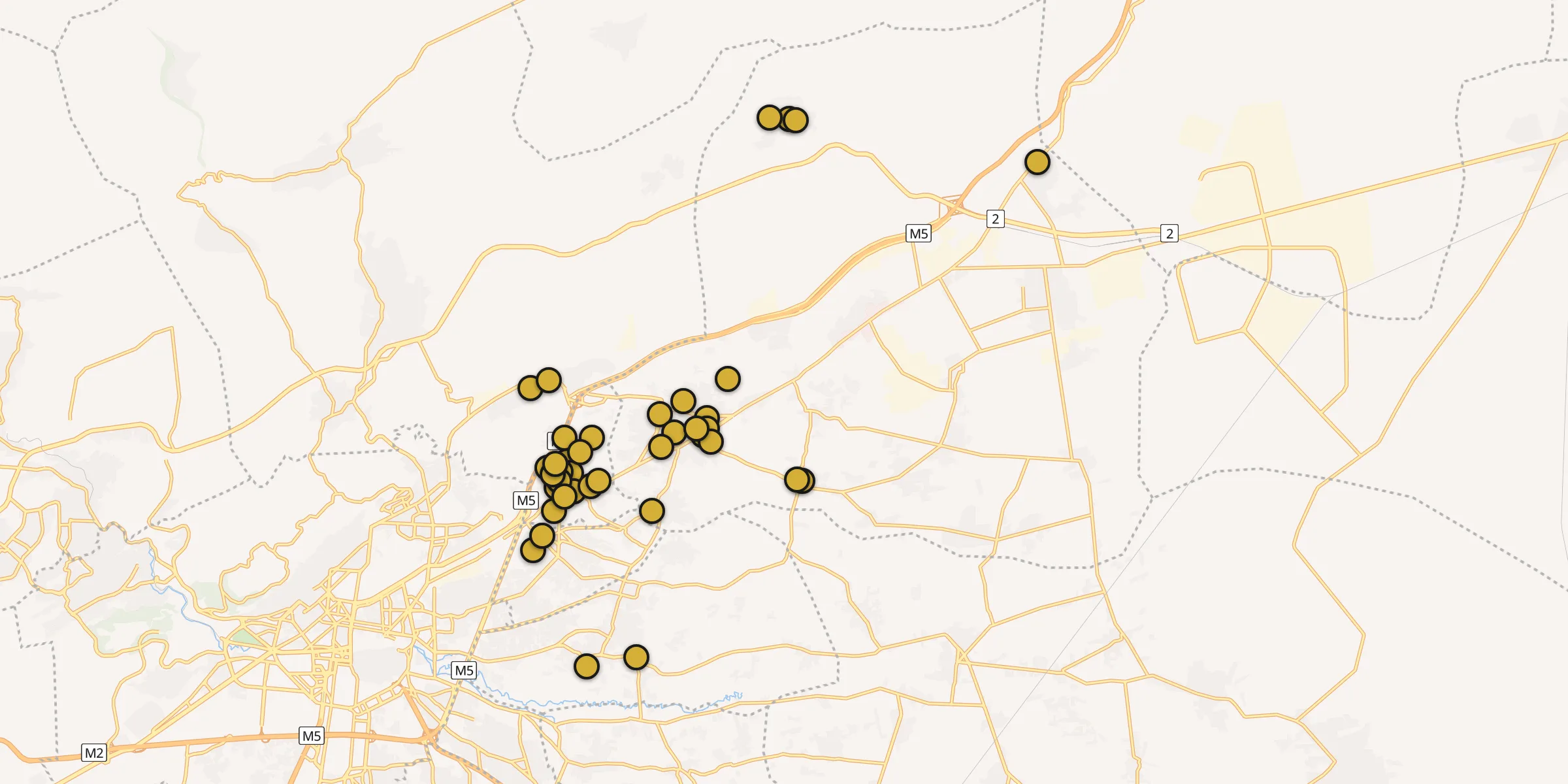 Plan des mosquées à Douma : cliquez sur un point pour voir la fiche