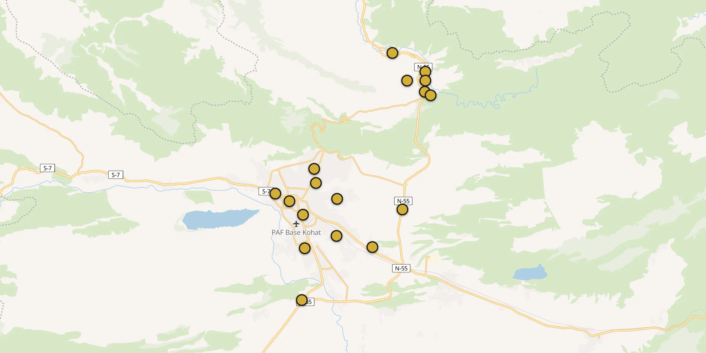 Plan des mosquées à Kohat : cliquez sur un point pour voir la fiche