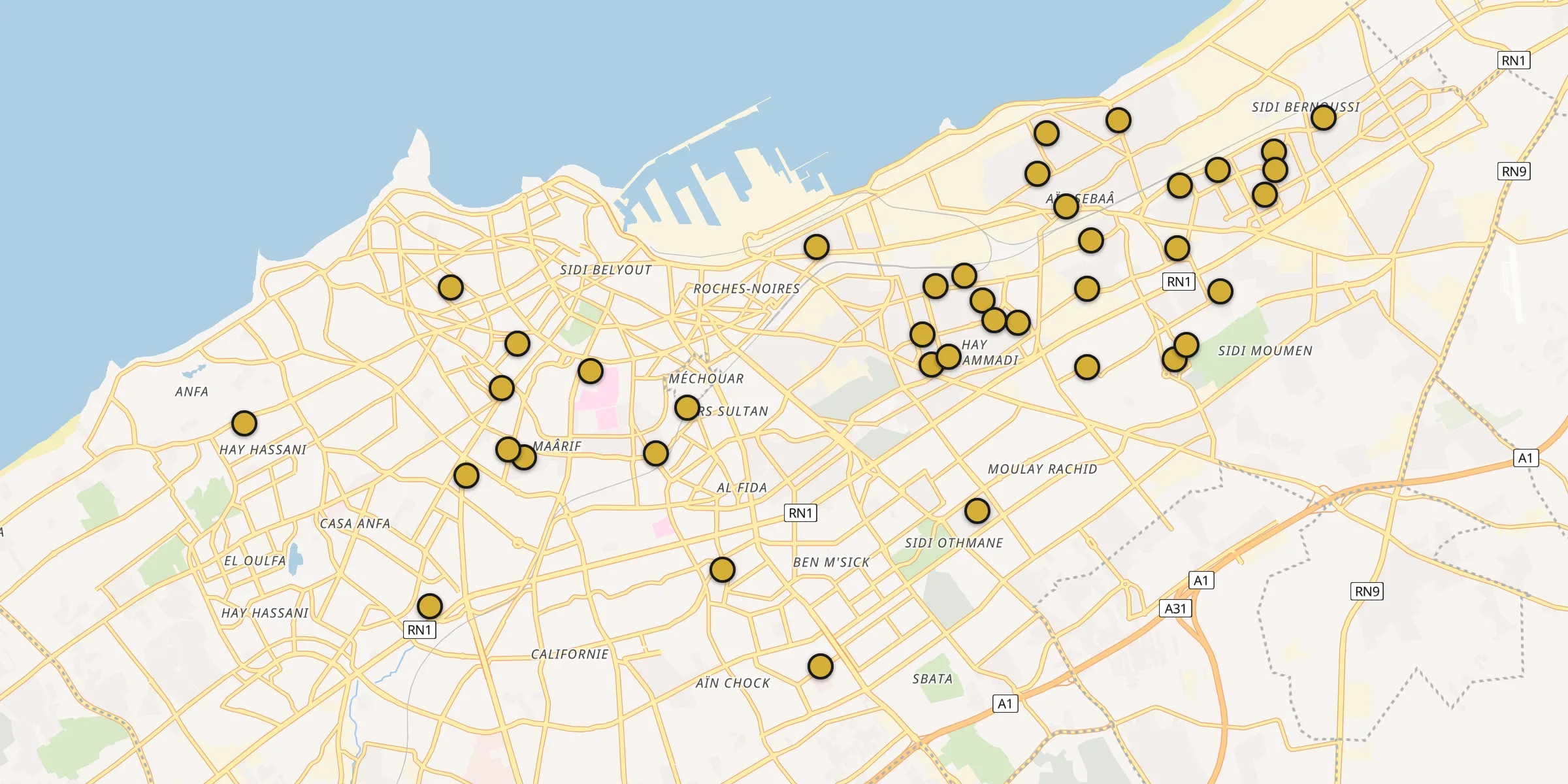 Carte des mosquées à Casablanca