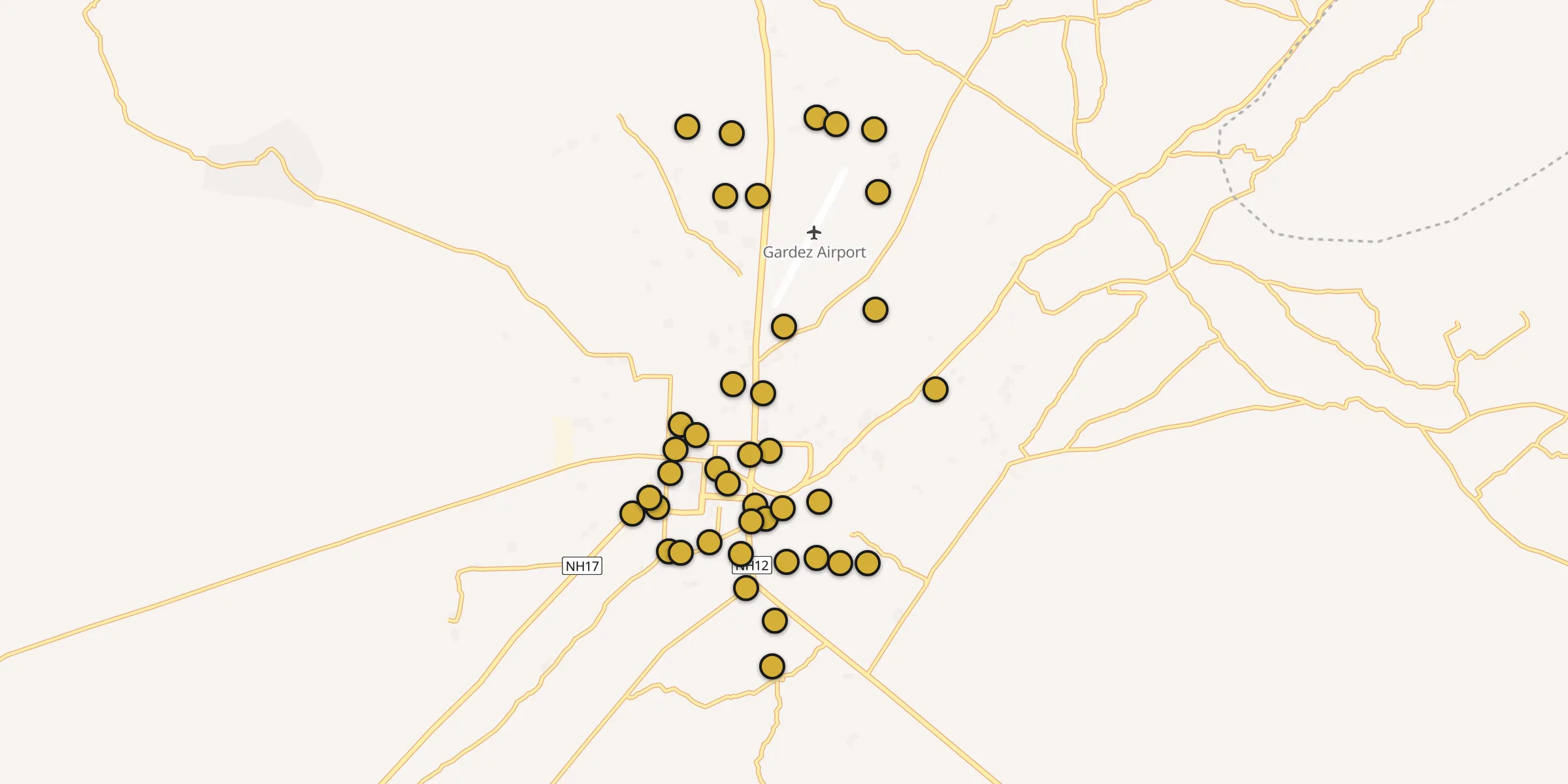Plan des mosquées à Gardêz : cliquez sur un point pour voir la fiche