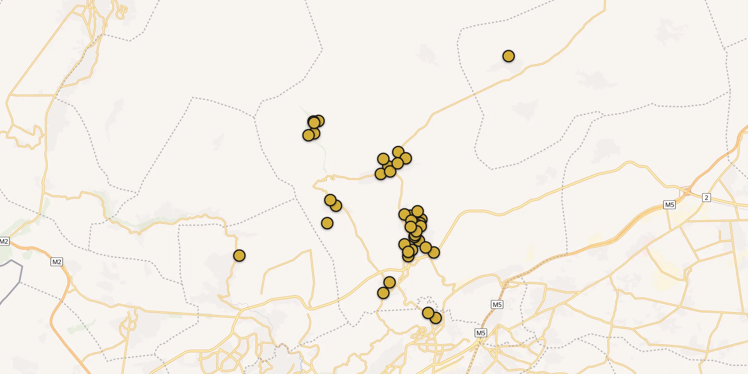 Plan des mosquées à At Tall : cliquez sur un point pour voir la fiche
