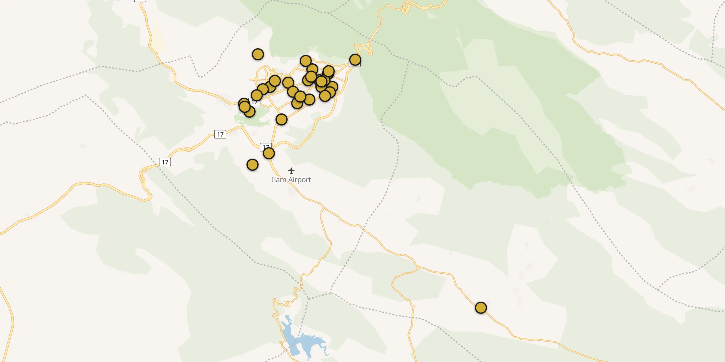 Plan des mosquées à Ilam : cliquez sur un point pour voir la fiche