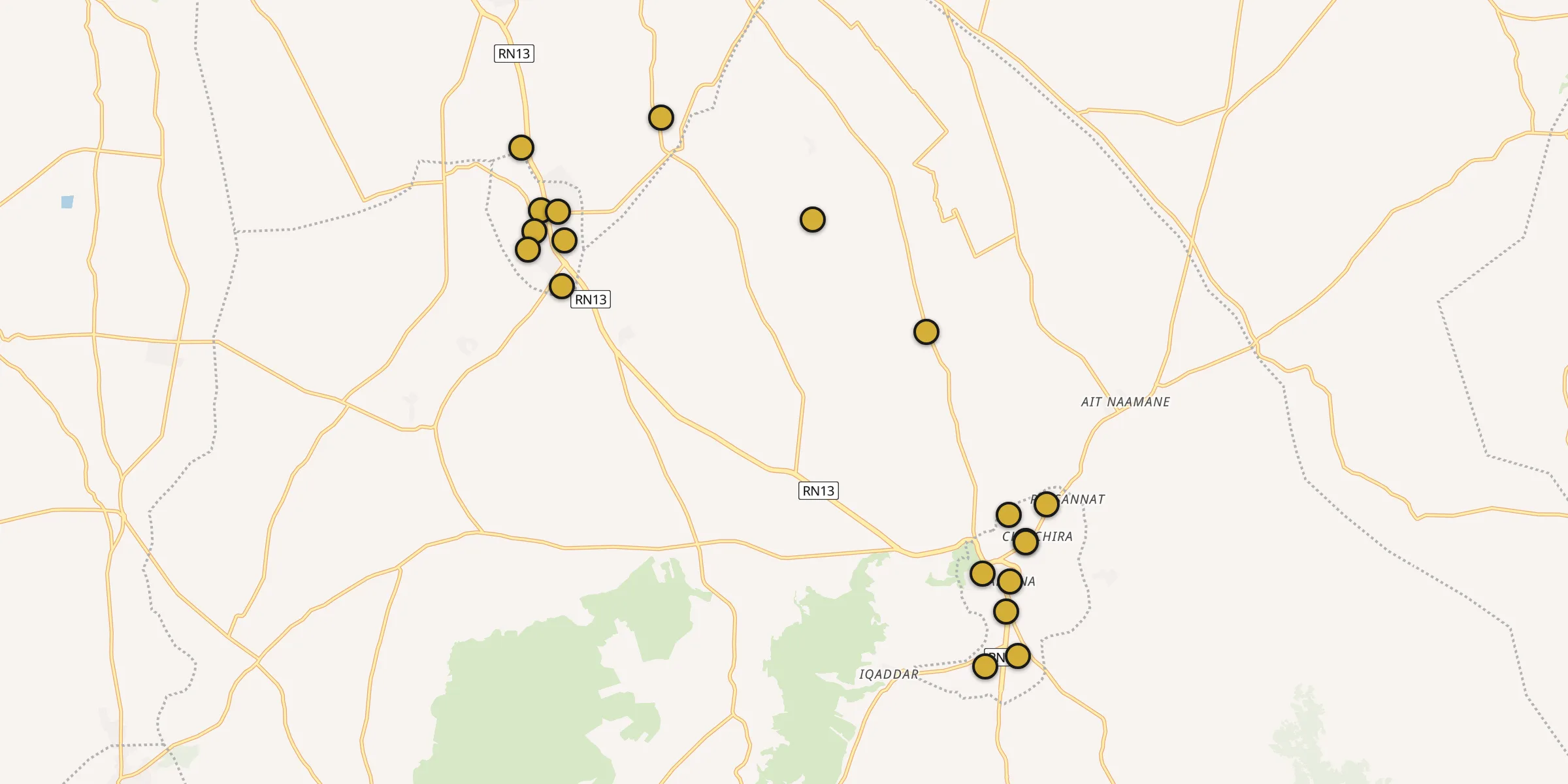 Plan des mosquées à El Hajeb : cliquez sur un point pour voir la fiche