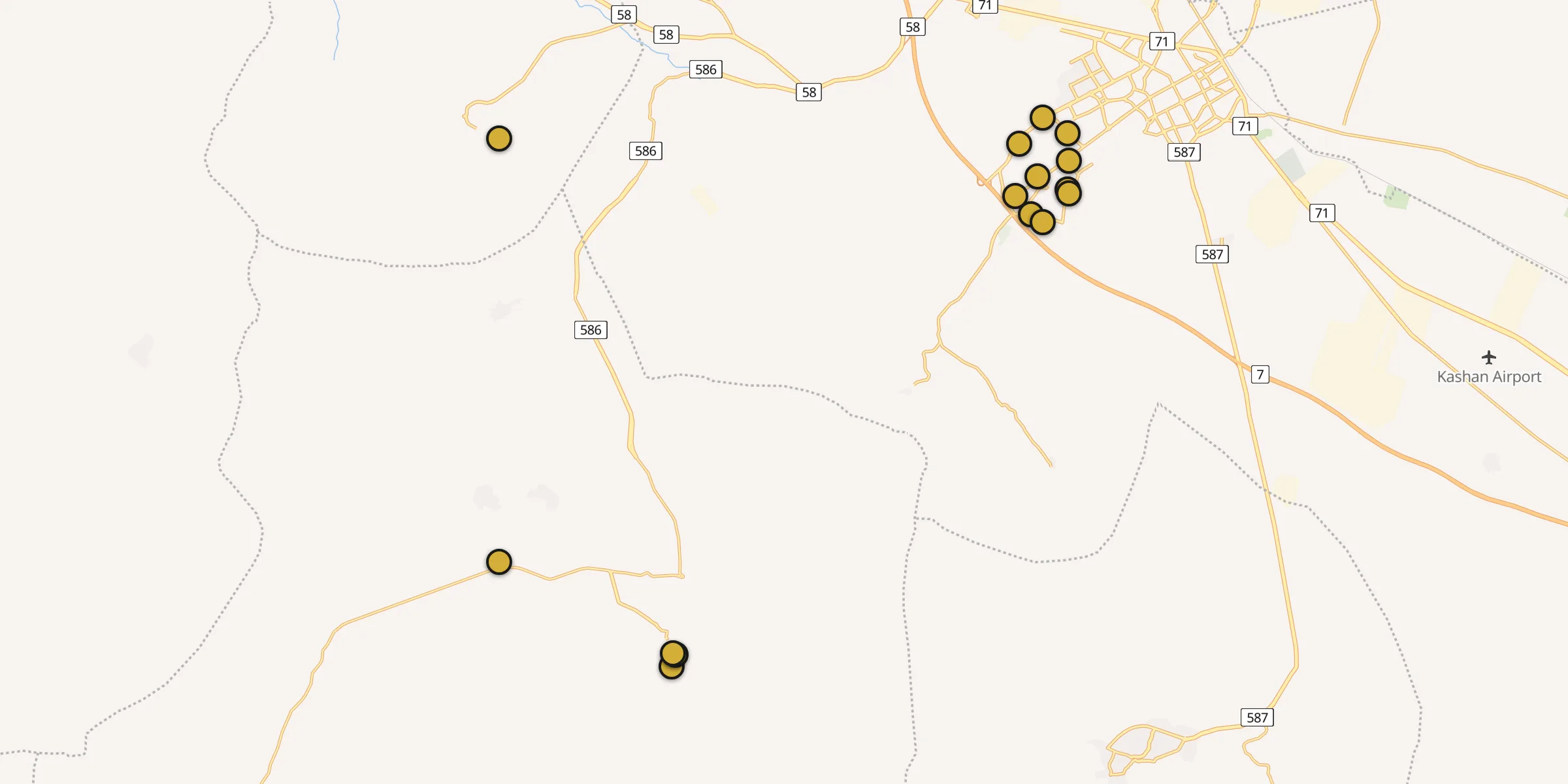 Plan des mosquées à Kachan : cliquez sur un point pour voir la fiche