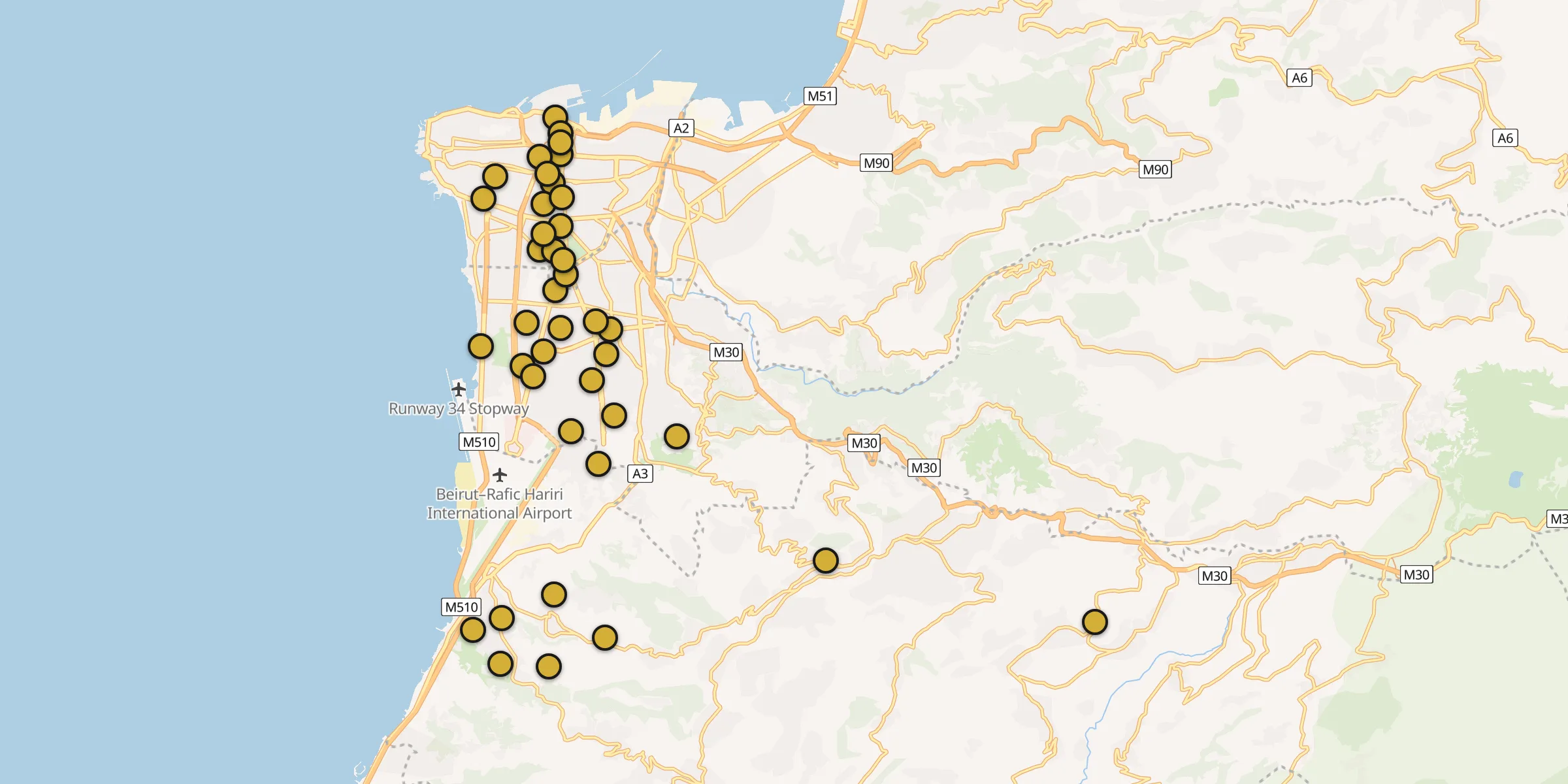 Carte des mosquées à Beyrouth
