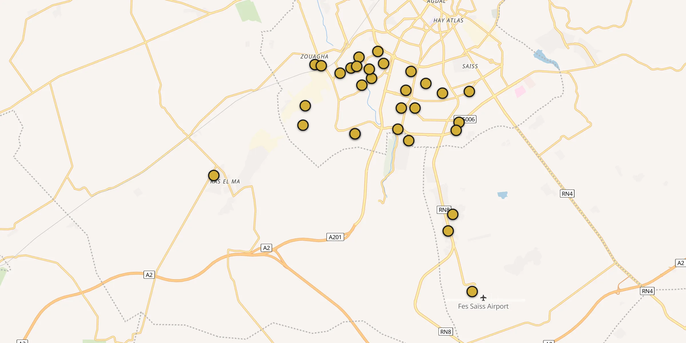 Plan des mosquées à Oulad Tayeb : cliquez sur un point pour voir la fiche