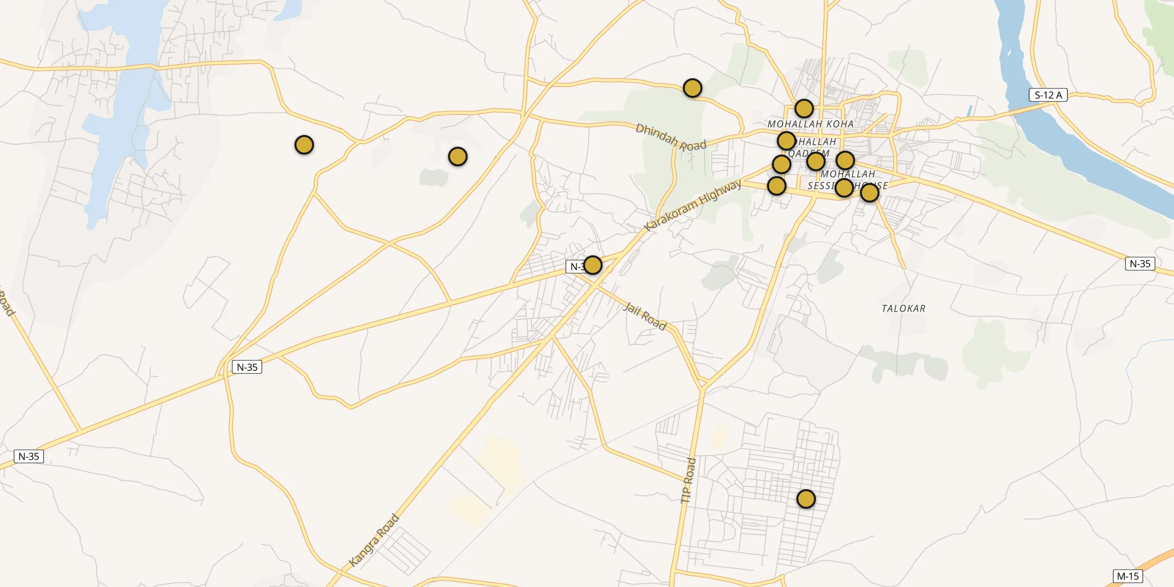 Plan des mosquées à Haripur : cliquez sur un point pour voir la fiche