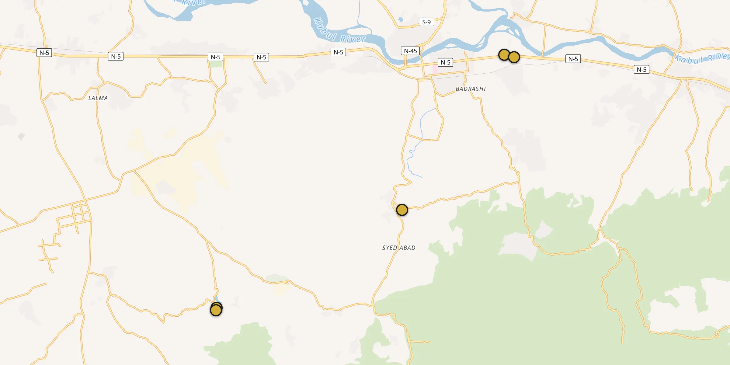 Plan des mosquées à Nowshera Cantonment : cliquez sur un point pour voir la fiche