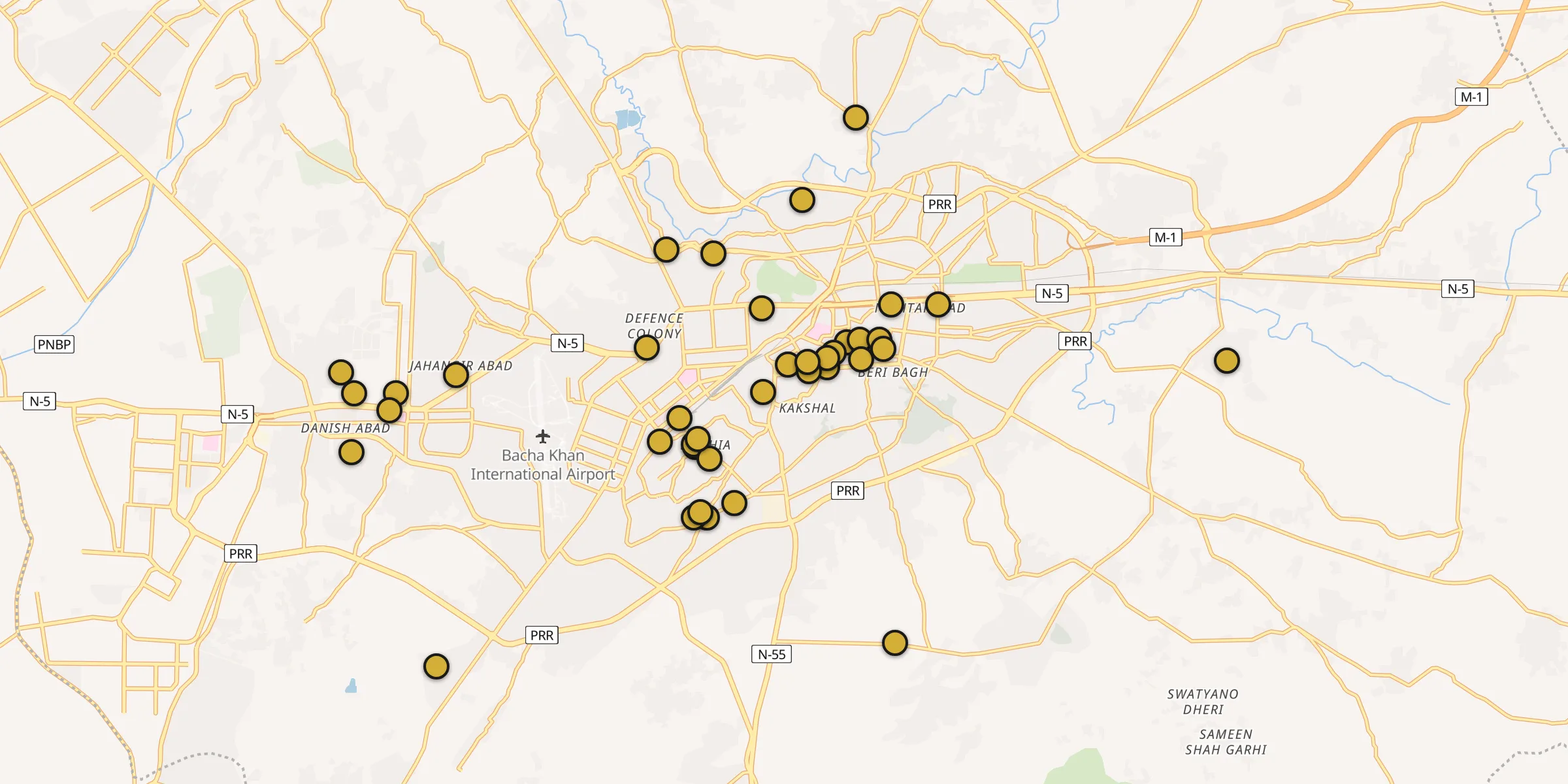 Carte des mosquées à Peshawar