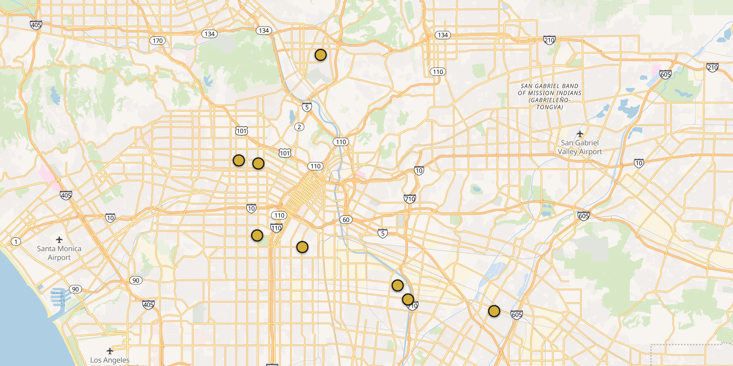 Carte des mosquées à Los Angeles