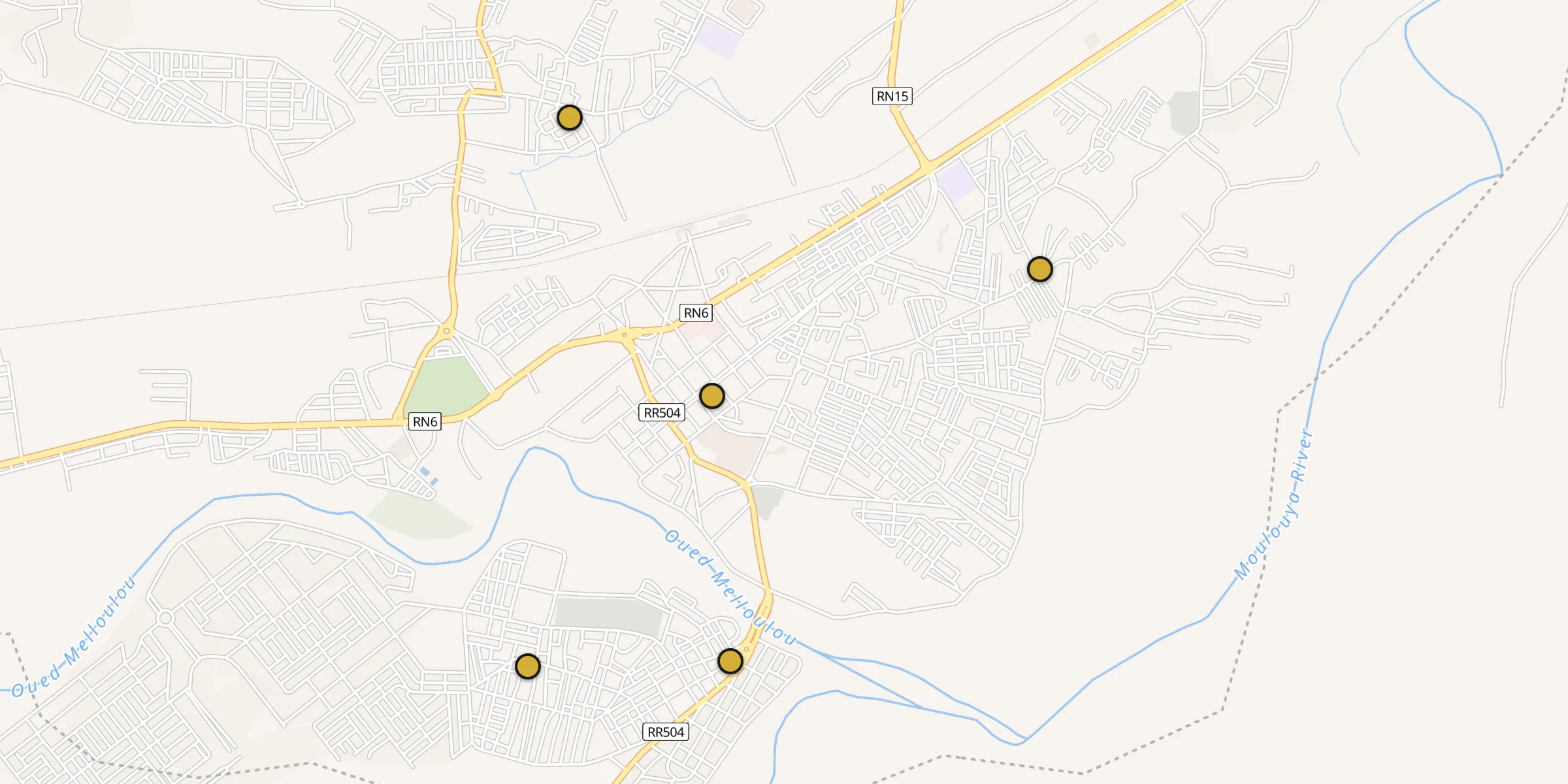 Plan des mosquées à Guercif : cliquez sur un point pour voir la fiche