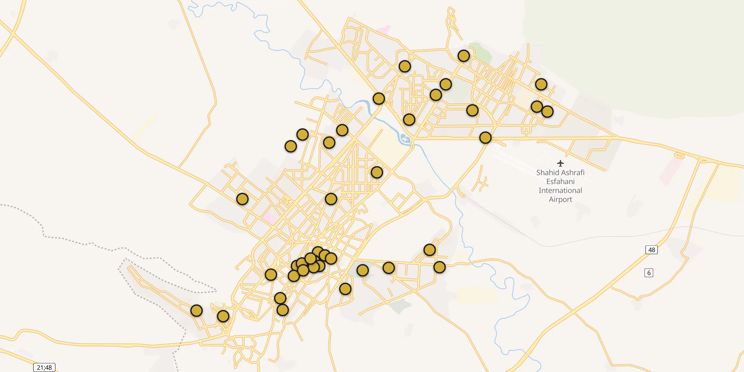 Plan des mosquées à Kermanshah : cliquez sur un point pour voir la fiche