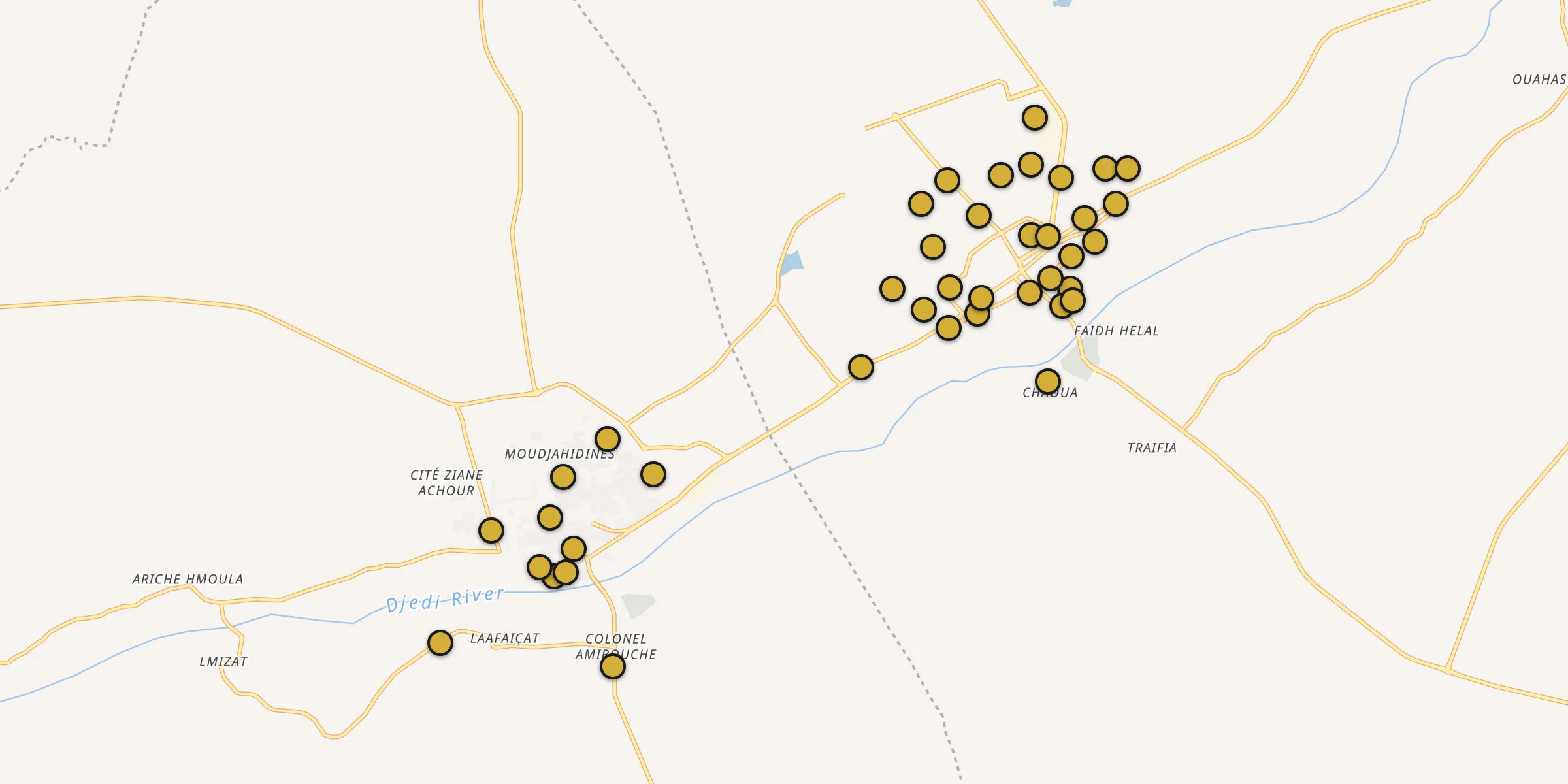 Plan des mosquées à Sidi Khaled : cliquez sur un point pour voir la fiche