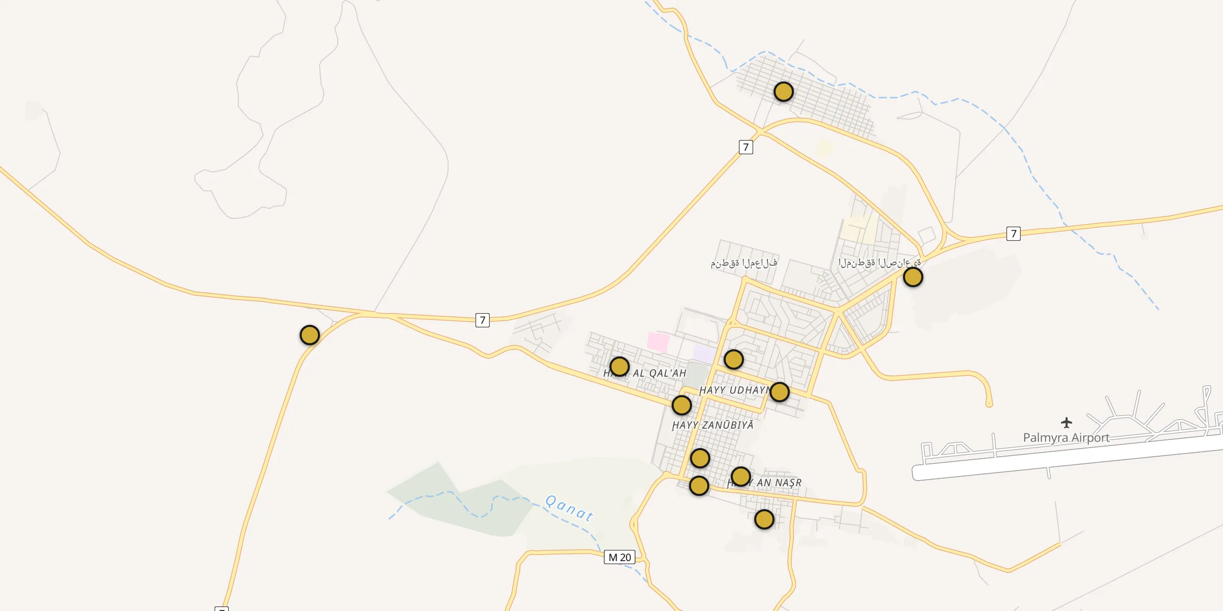 Plan des mosquées à Palmyre : cliquez sur un point pour voir la fiche