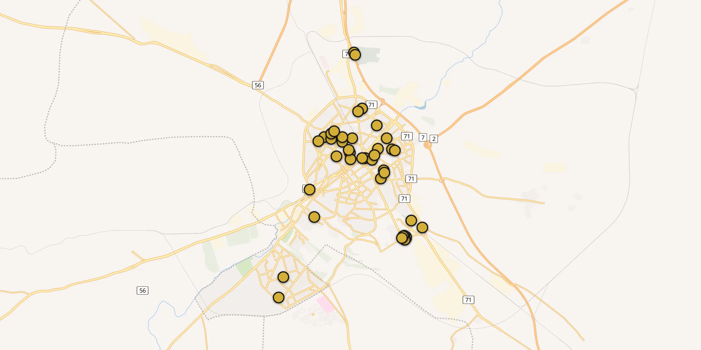 Plan des mosquées à Qom : cliquez sur un point pour voir la fiche