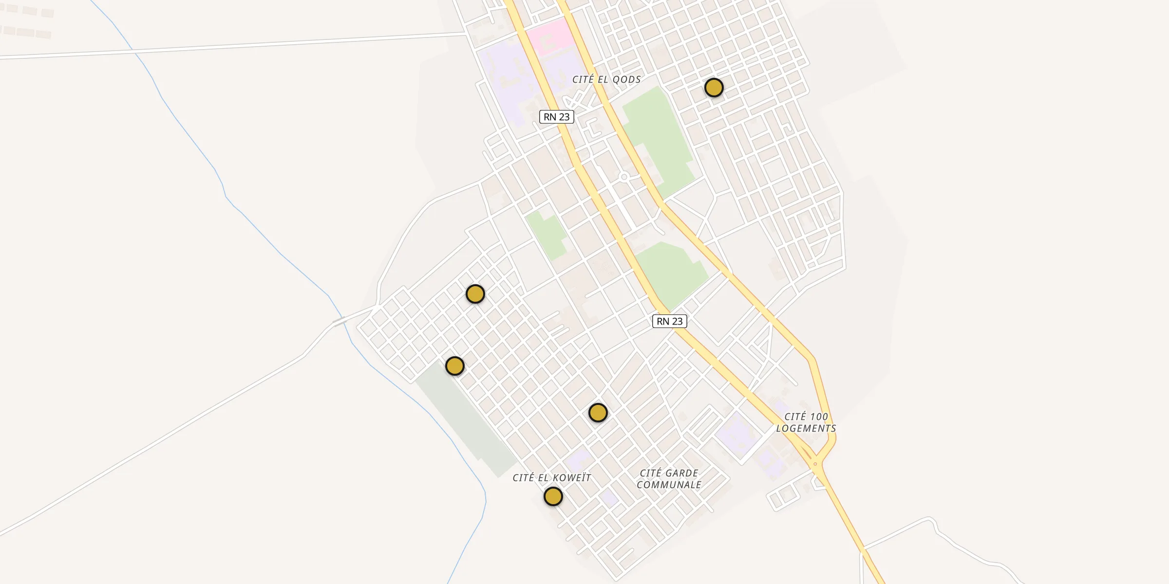 Plan des mosquées à ’Aïn Deheb : cliquez sur un point pour voir la fiche