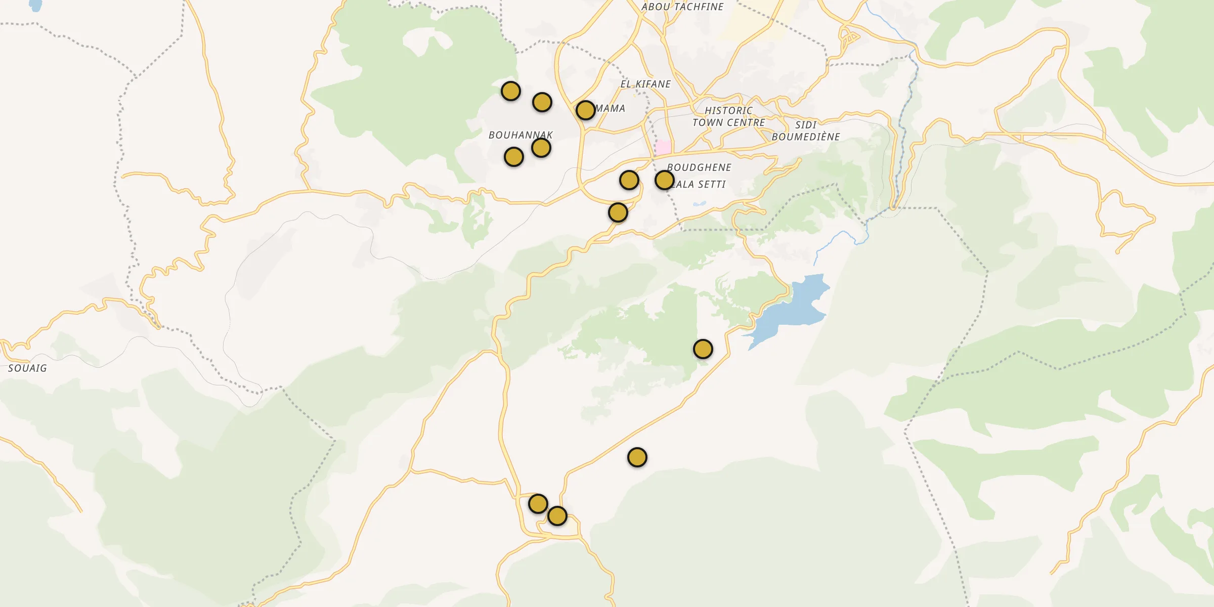 Plan des mosquées à Mansoûra : cliquez sur un point pour voir la fiche