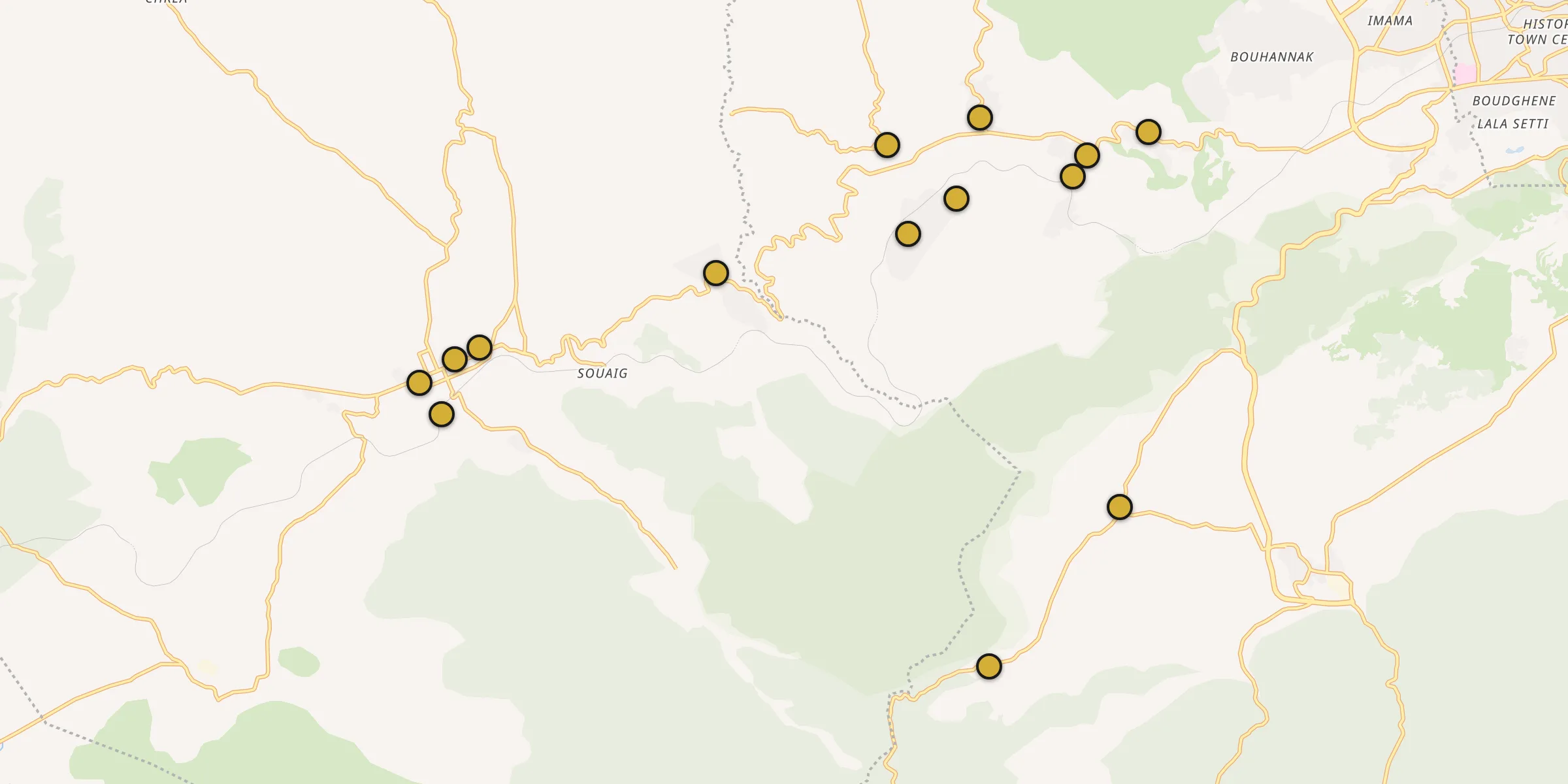 Plan des mosquées à Beni Mester : cliquez sur un point pour voir la fiche