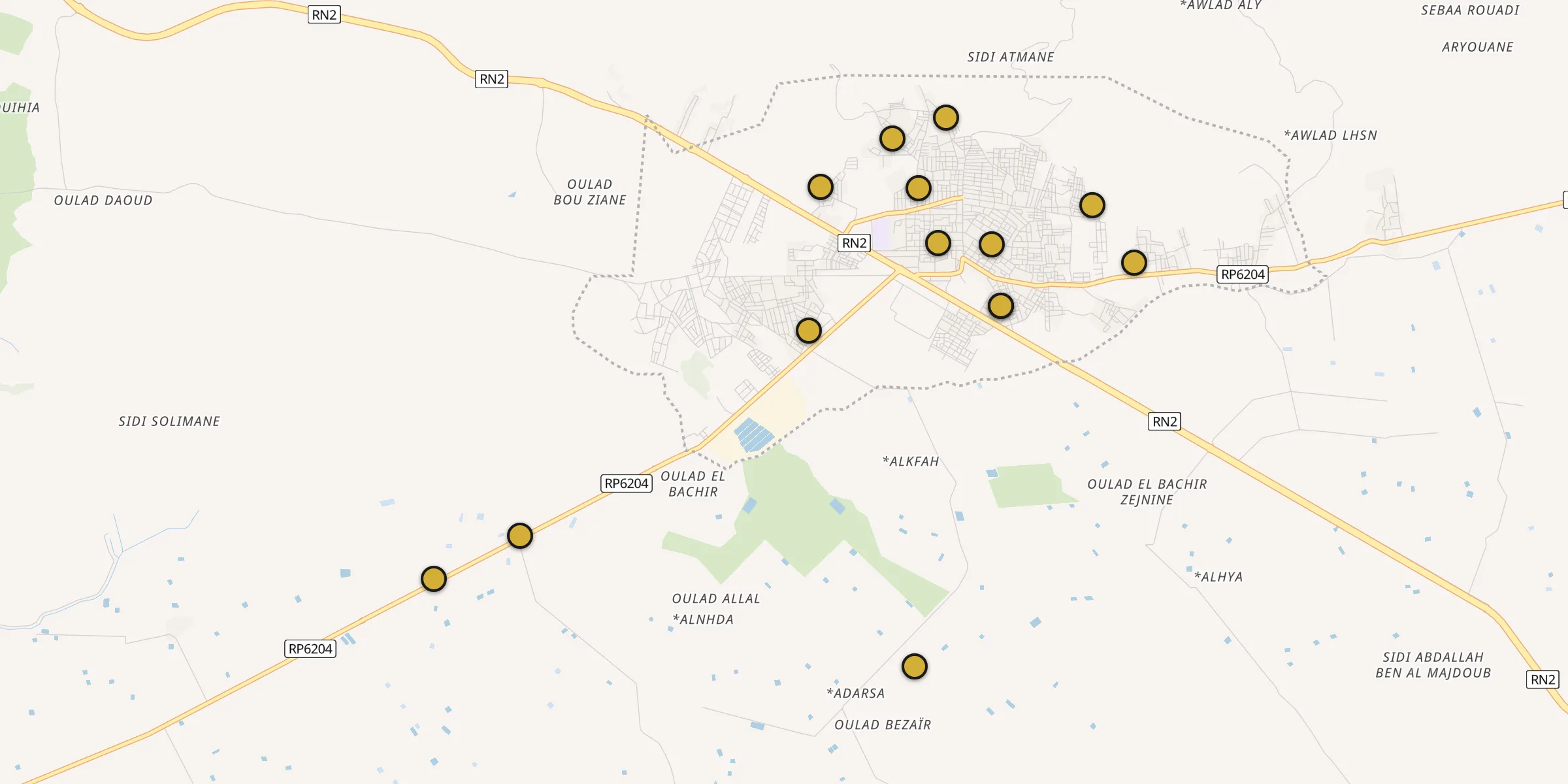 Plan des mosquées à Zaïo : cliquez sur un point pour voir la fiche