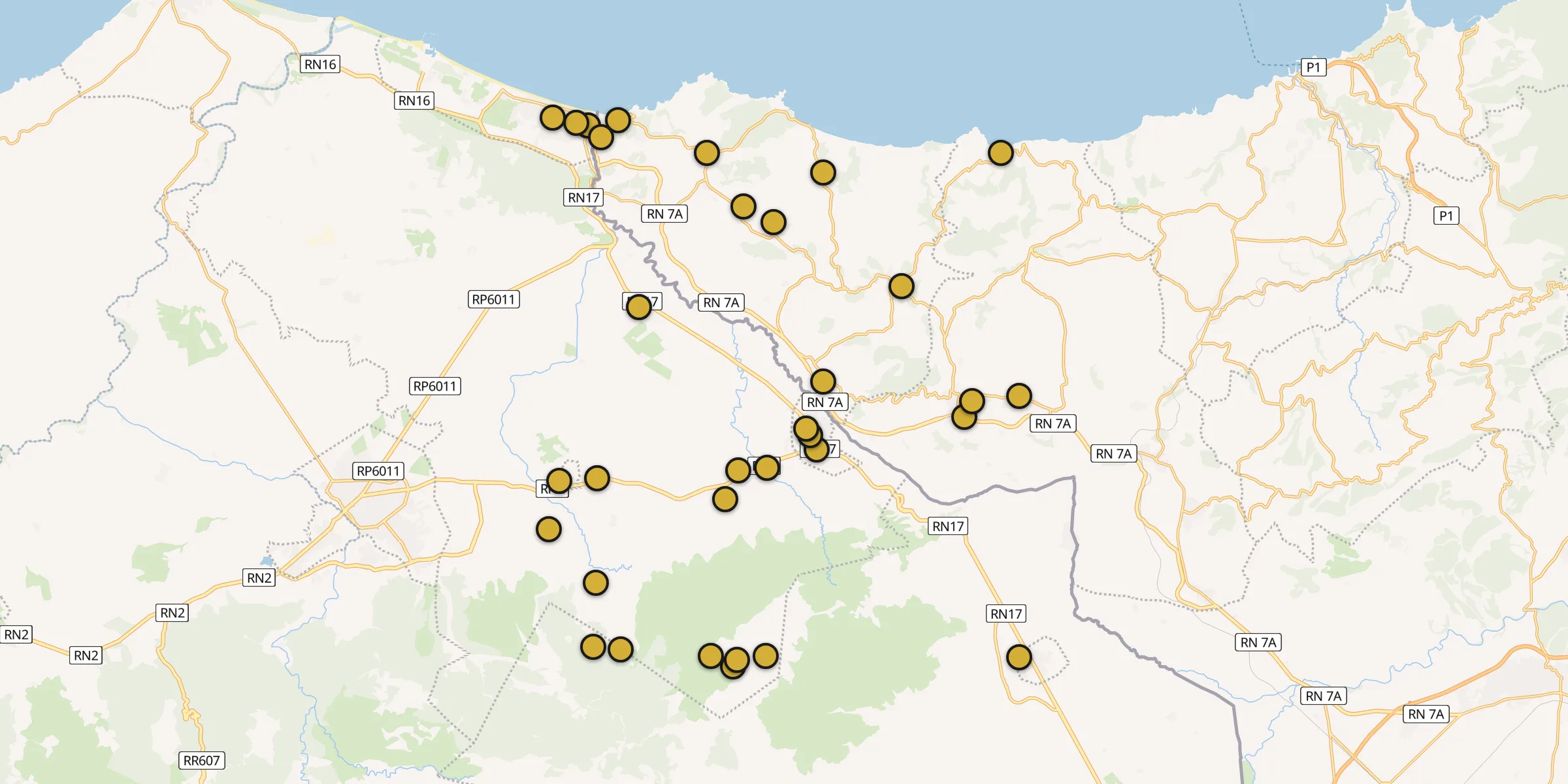 Plan des mosquées à Ahfir : cliquez sur un point pour voir la fiche