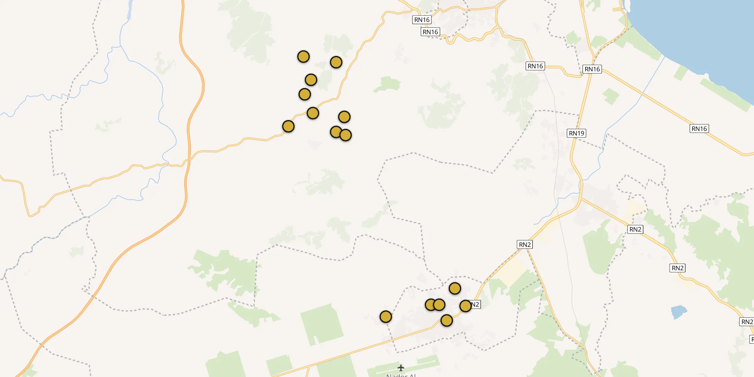 Plan des mosquées à Al Aroui : cliquez sur un point pour voir la fiche