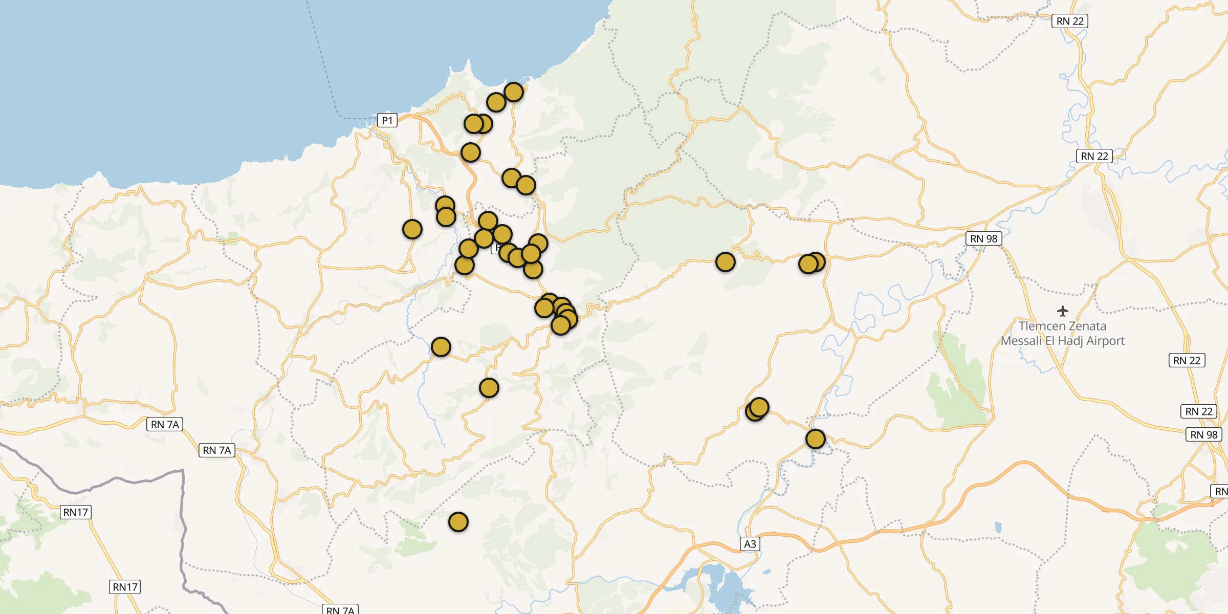 Plan des mosquées à Nedroma : cliquez sur un point pour voir la fiche