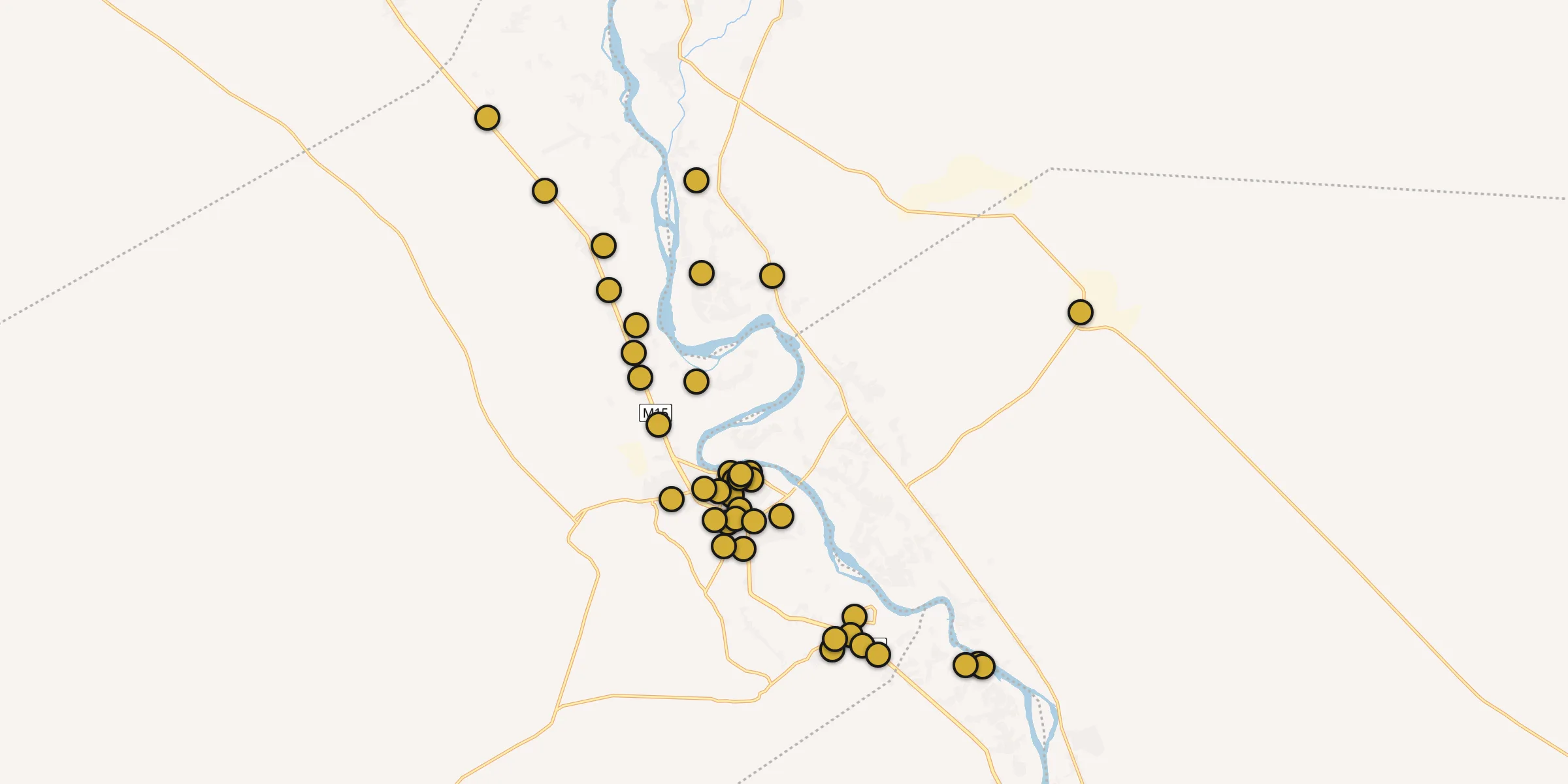 Plan des mosquées à Al Mayādīn : cliquez sur un point pour voir la fiche