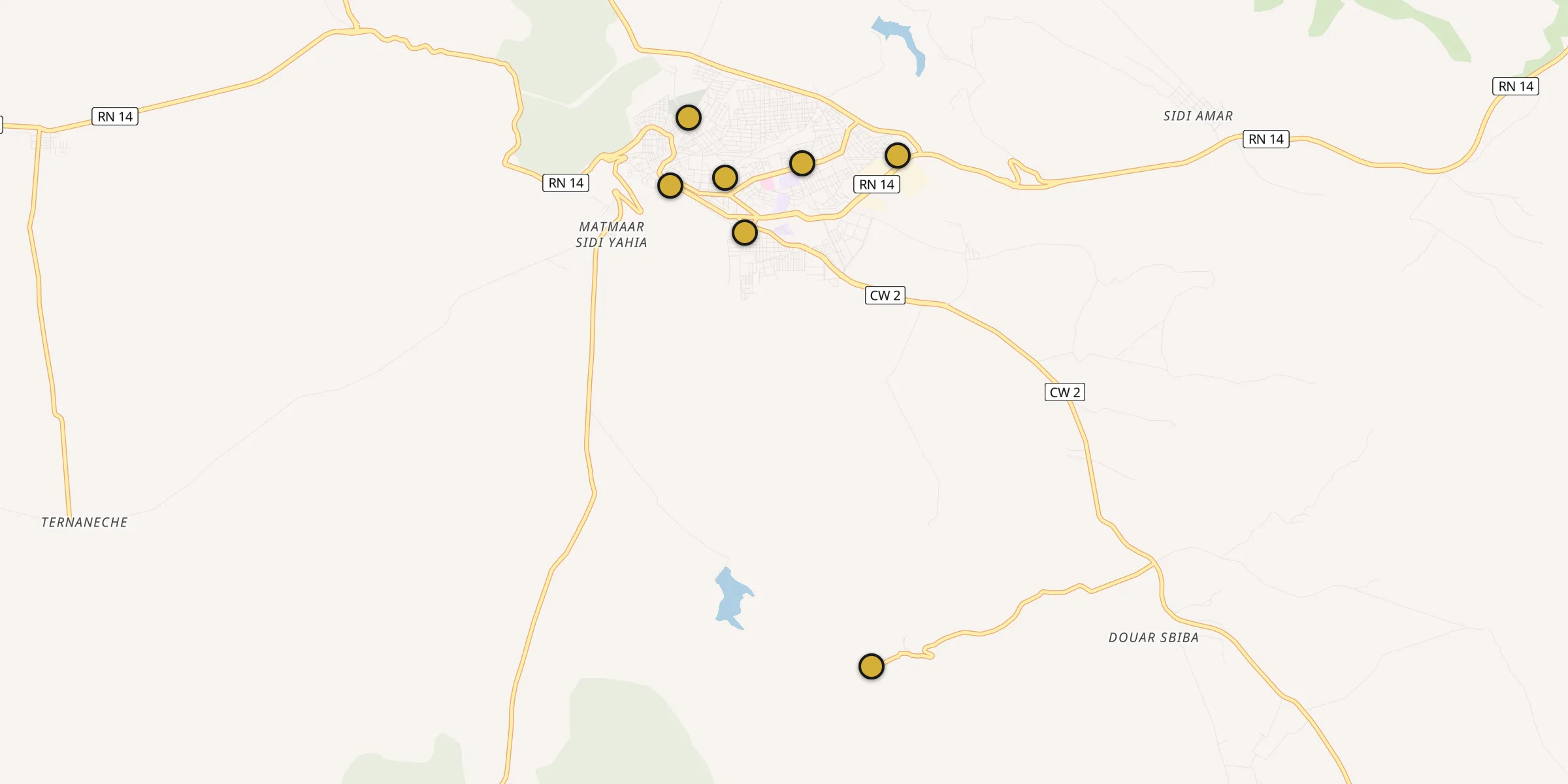 Plan des mosquées à Frenda : cliquez sur un point pour voir la fiche