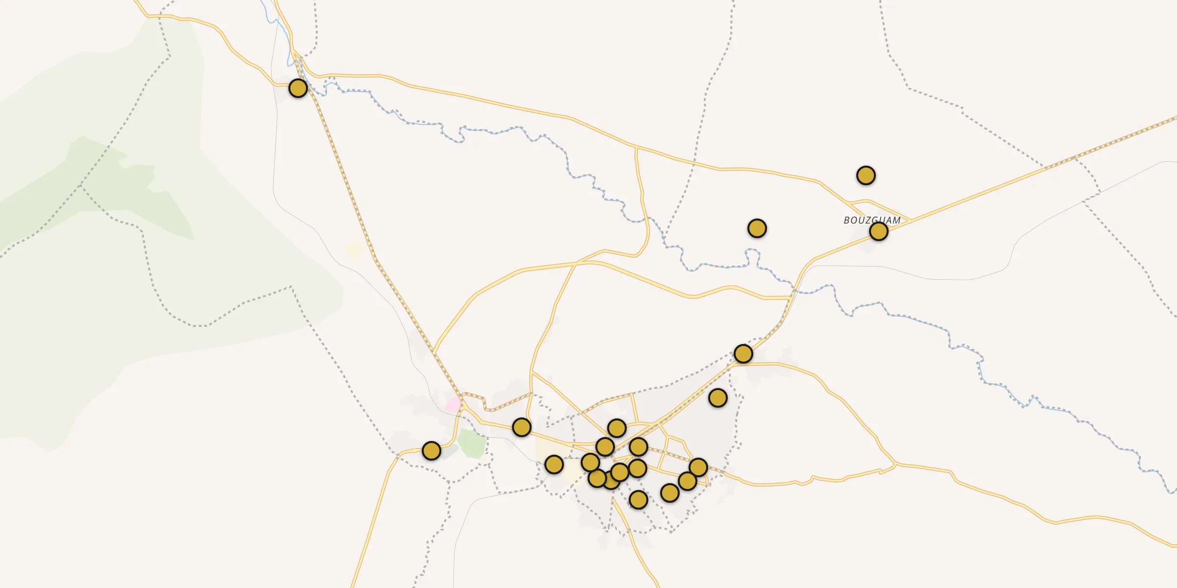 Plan des mosquées à Kasserine : cliquez sur un point pour voir la fiche