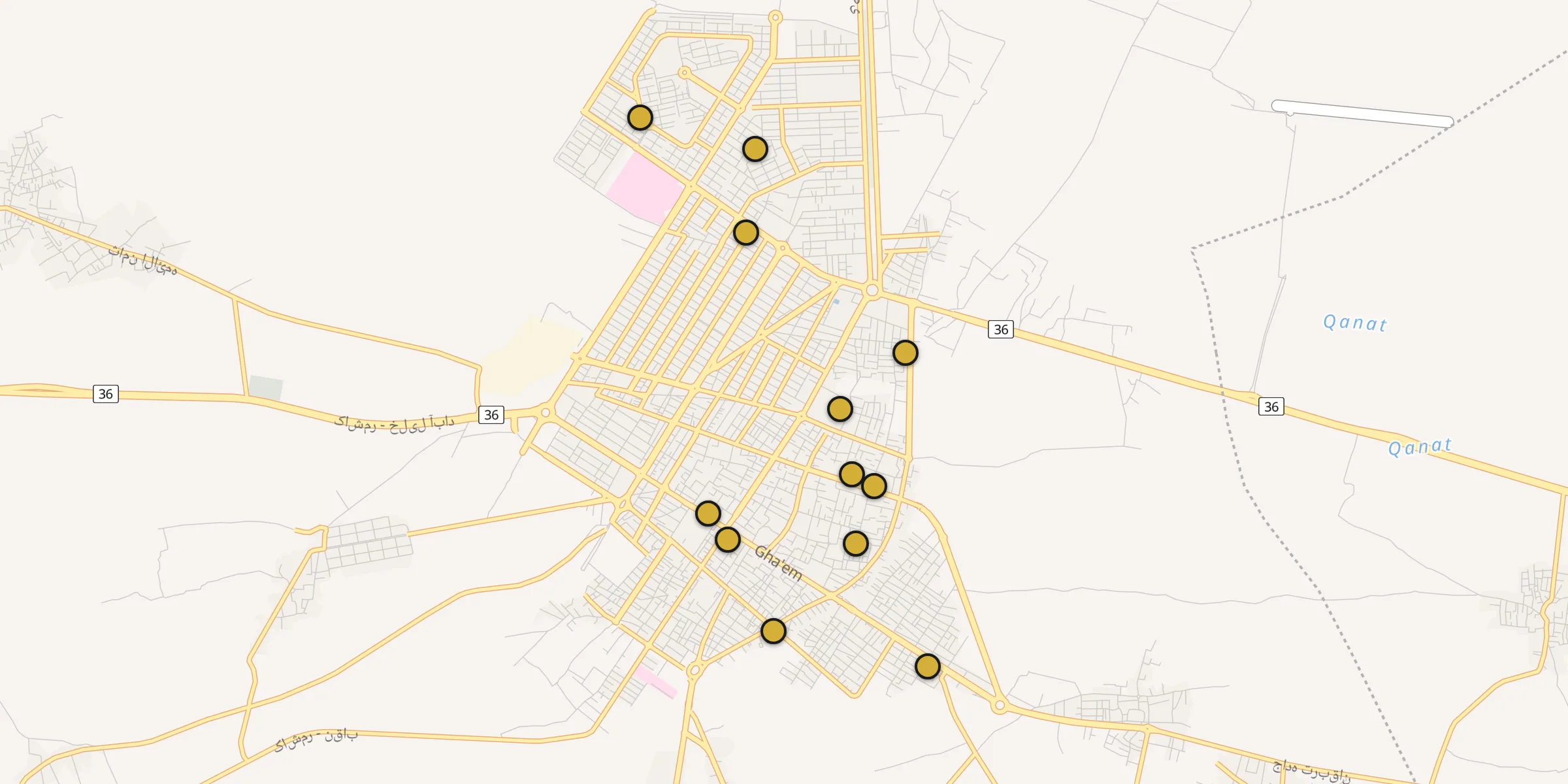 Plan des mosquées à Kachmar : cliquez sur un point pour voir la fiche