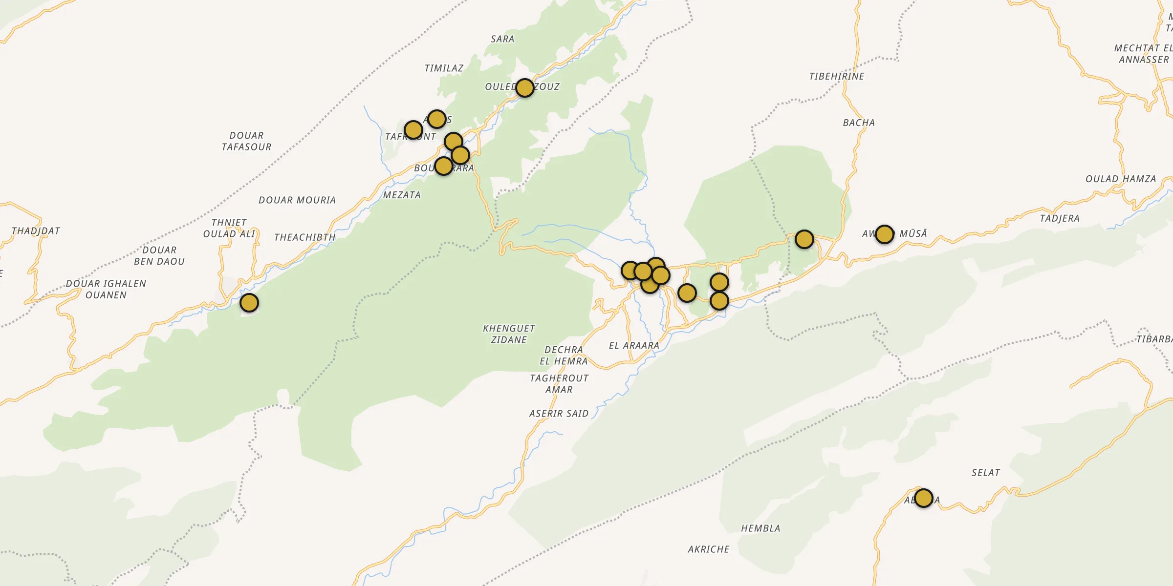 Plan des mosquées à Arris : cliquez sur un point pour voir la fiche