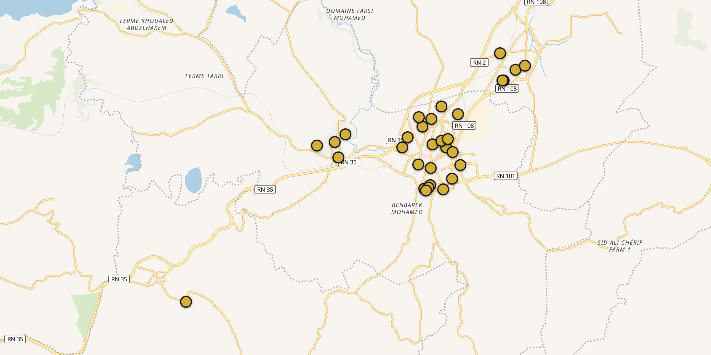 Plan des mosquées à Aïn Temouchent : cliquez sur un point pour voir la fiche