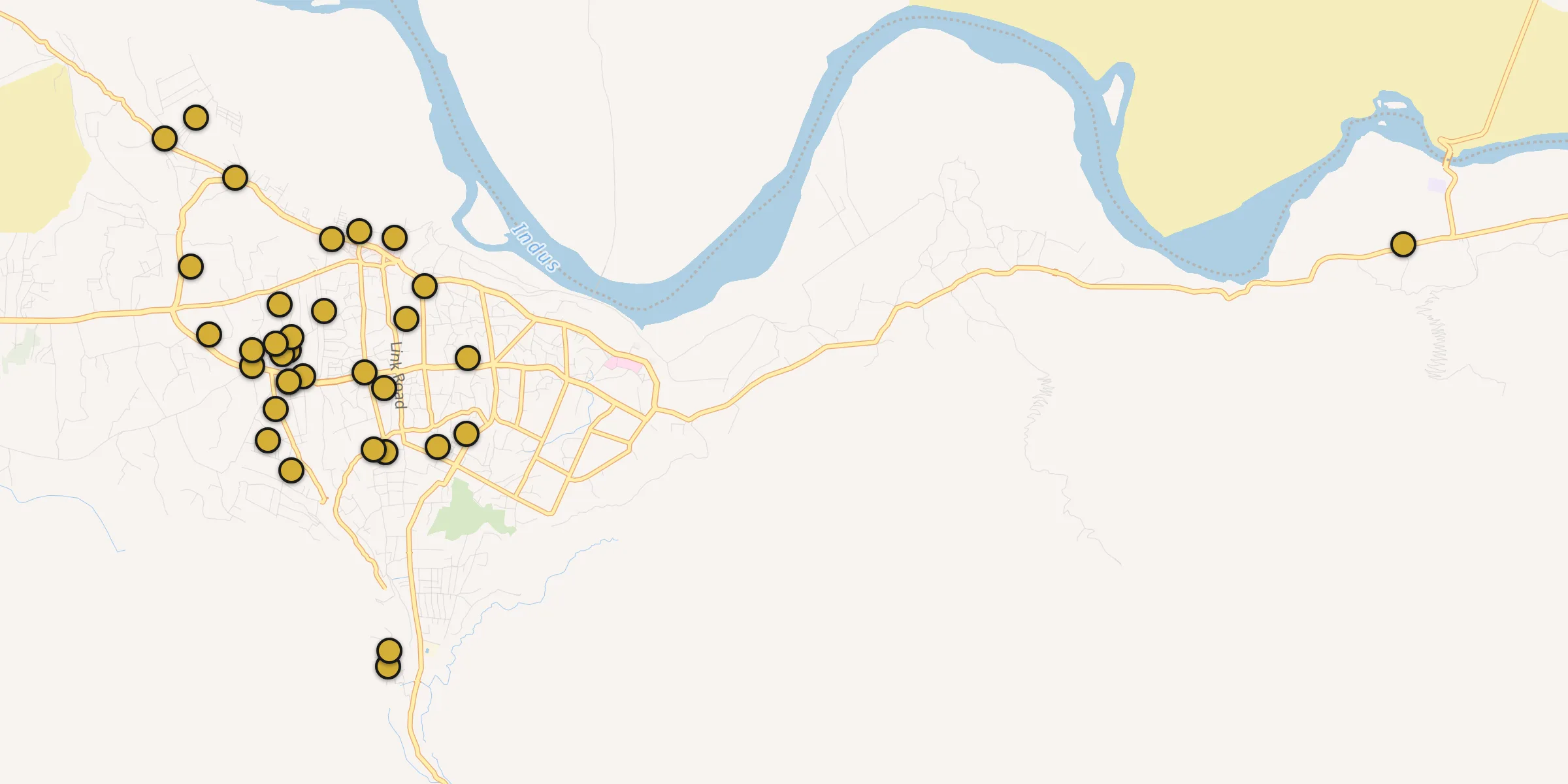 Plan des mosquées à Skardu : cliquez sur un point pour voir la fiche