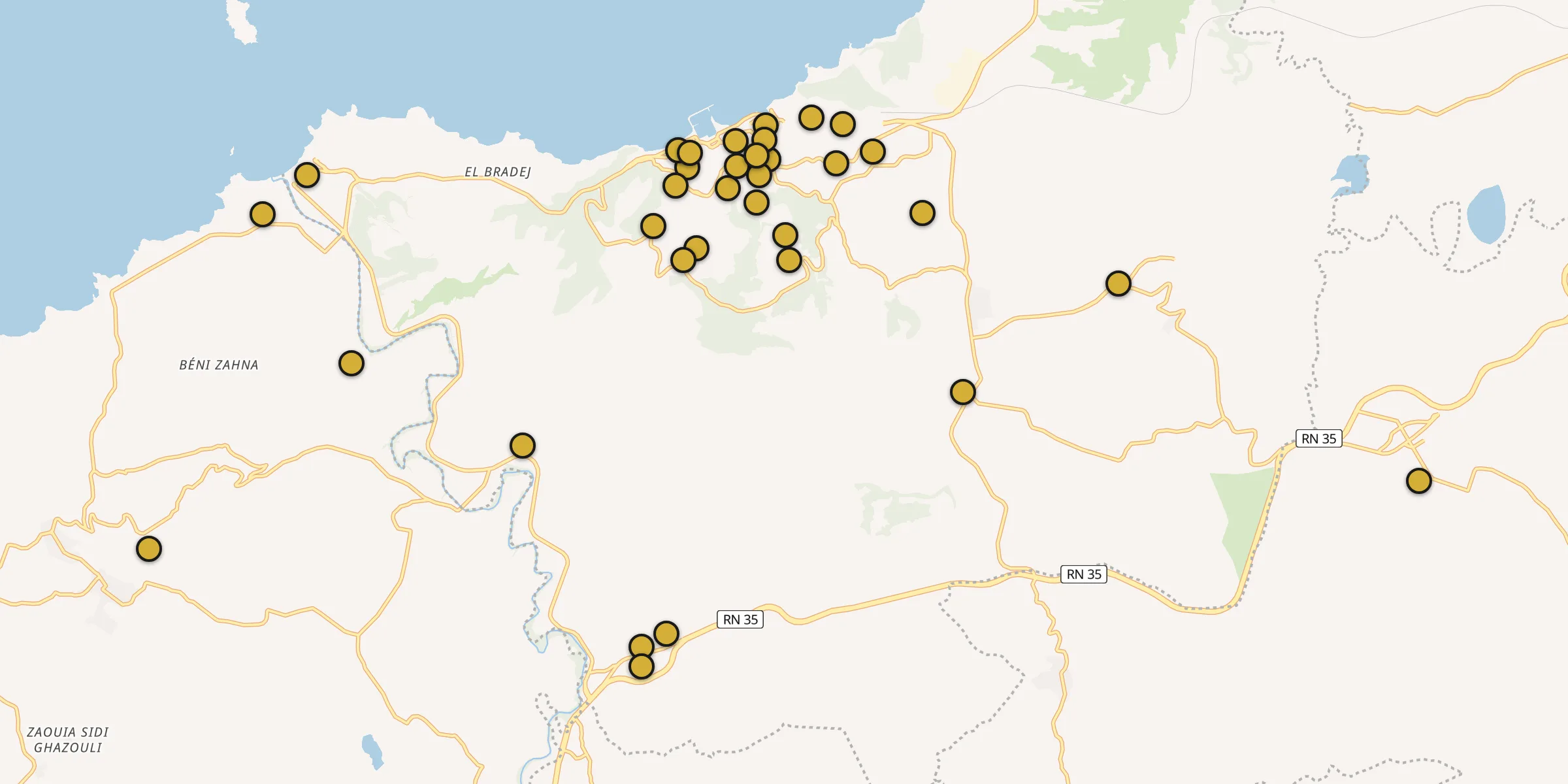 Plan des mosquées à Beni Saf : cliquez sur un point pour voir la fiche