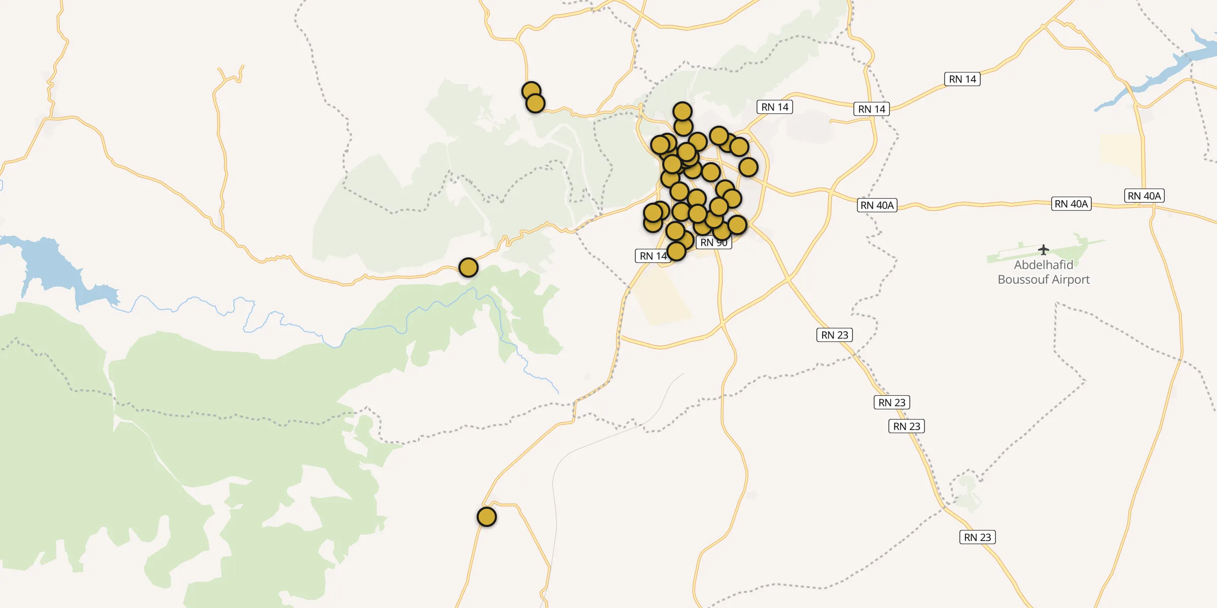 Plan des mosquées à Tiaret : cliquez sur un point pour voir la fiche