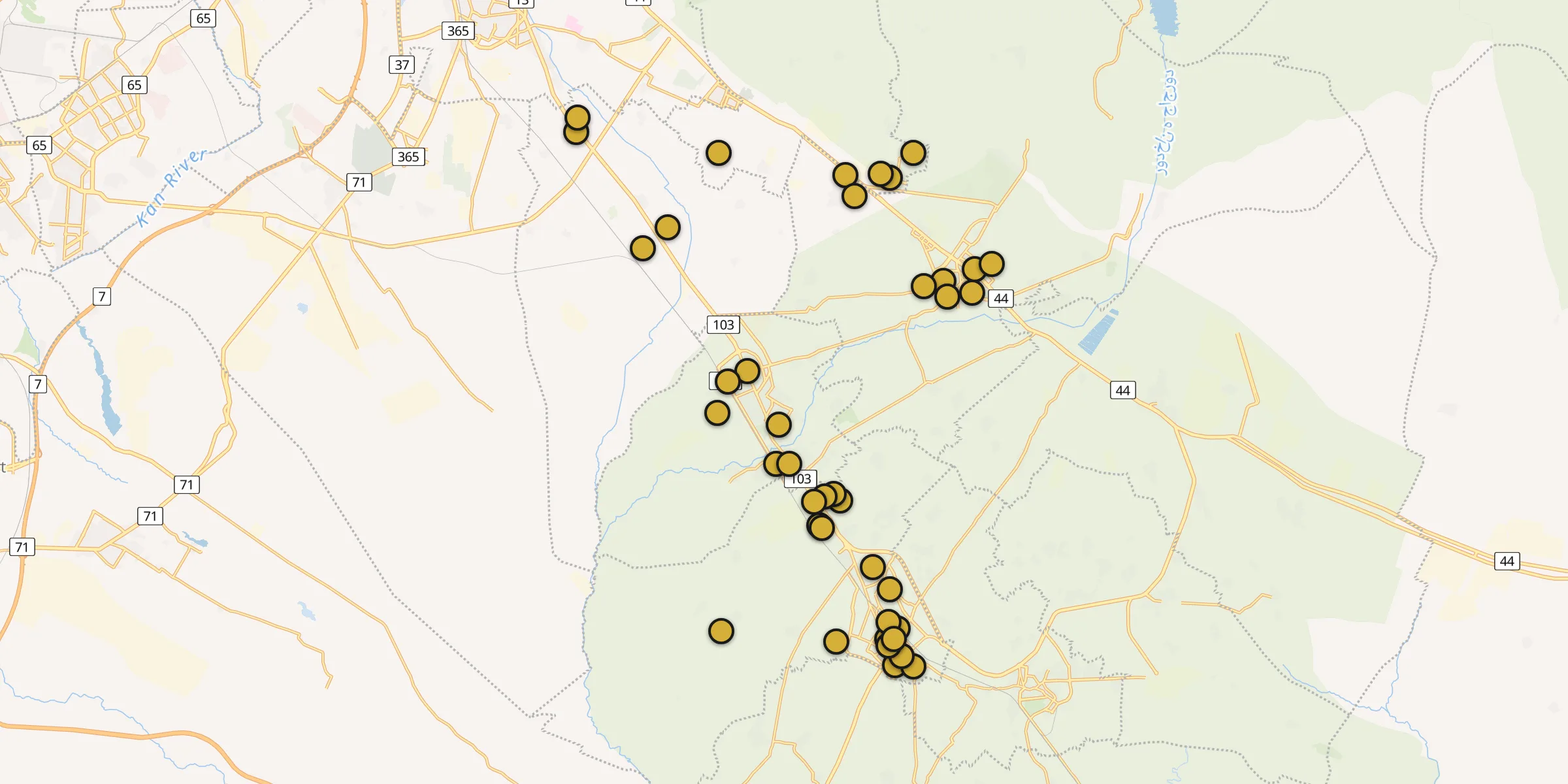 Plan des mosquées à Qarchak : cliquez sur un point pour voir la fiche