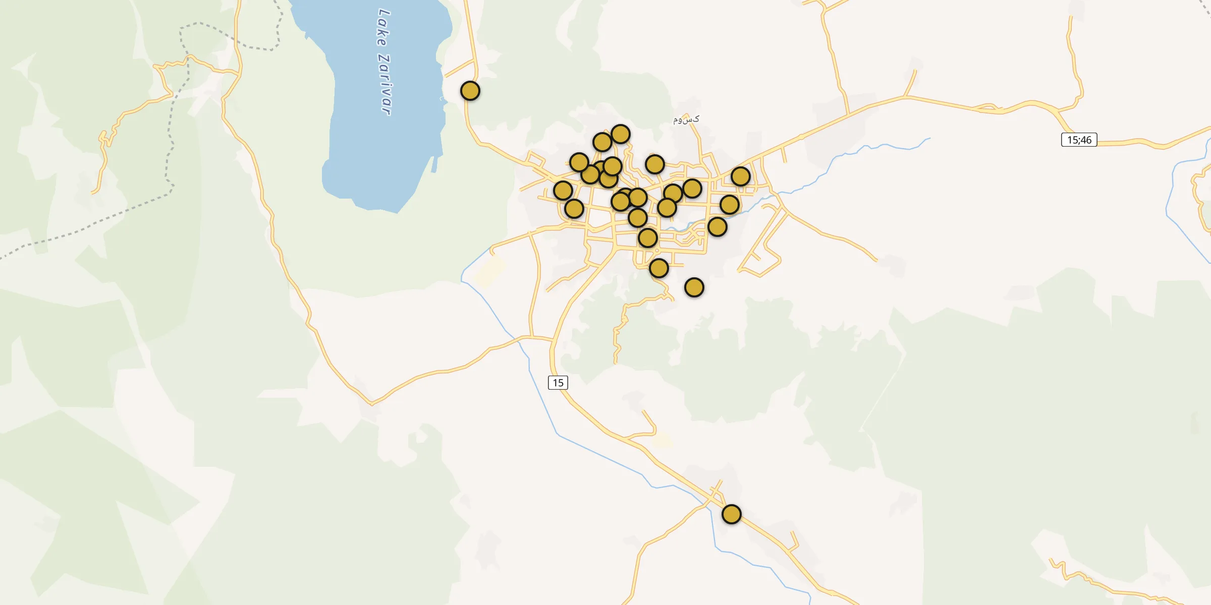 Plan des mosquées à Marivan : cliquez sur un point pour voir la fiche