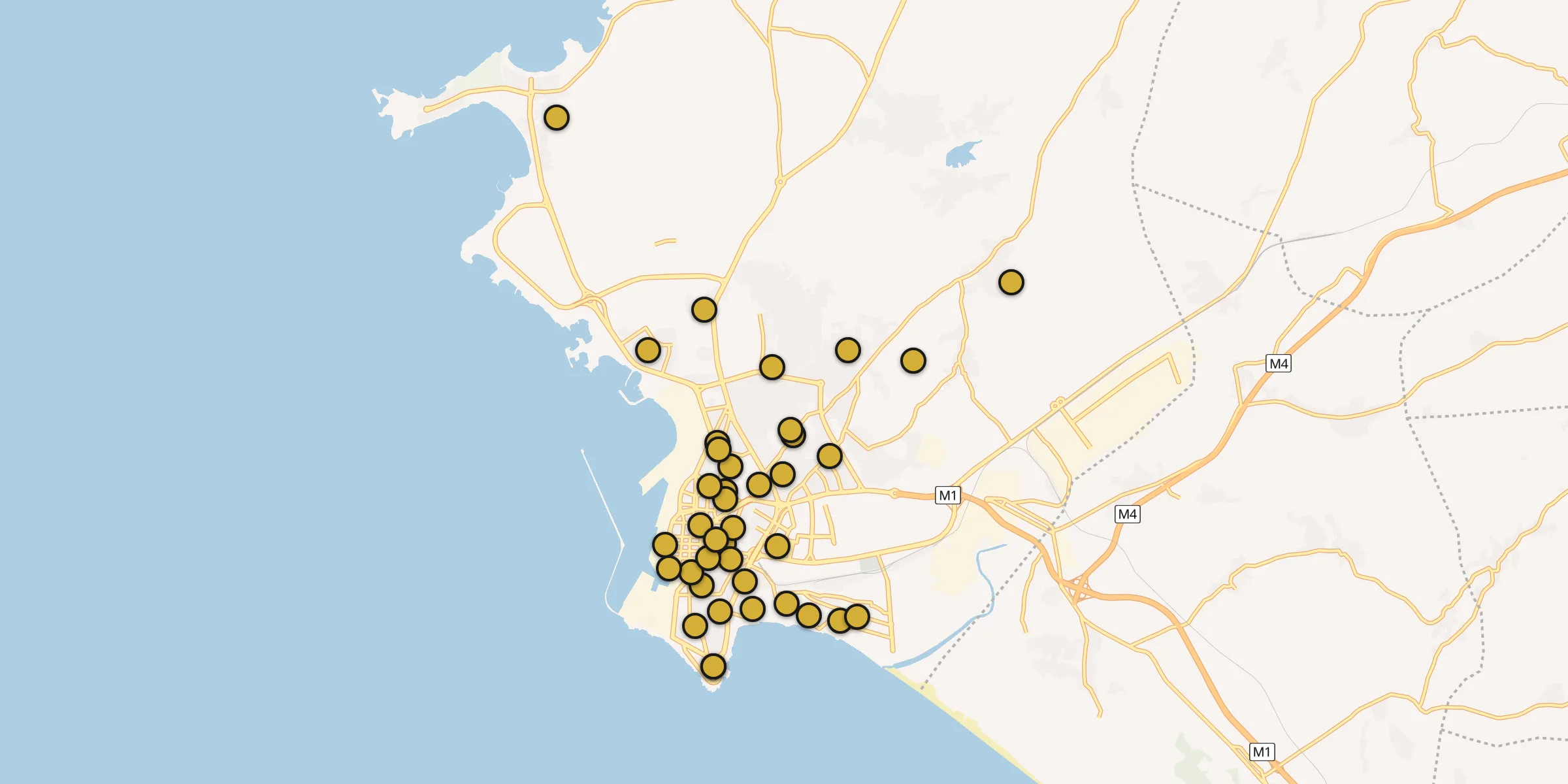 Plan des mosquées à Lattaquié : cliquez sur un point pour voir la fiche